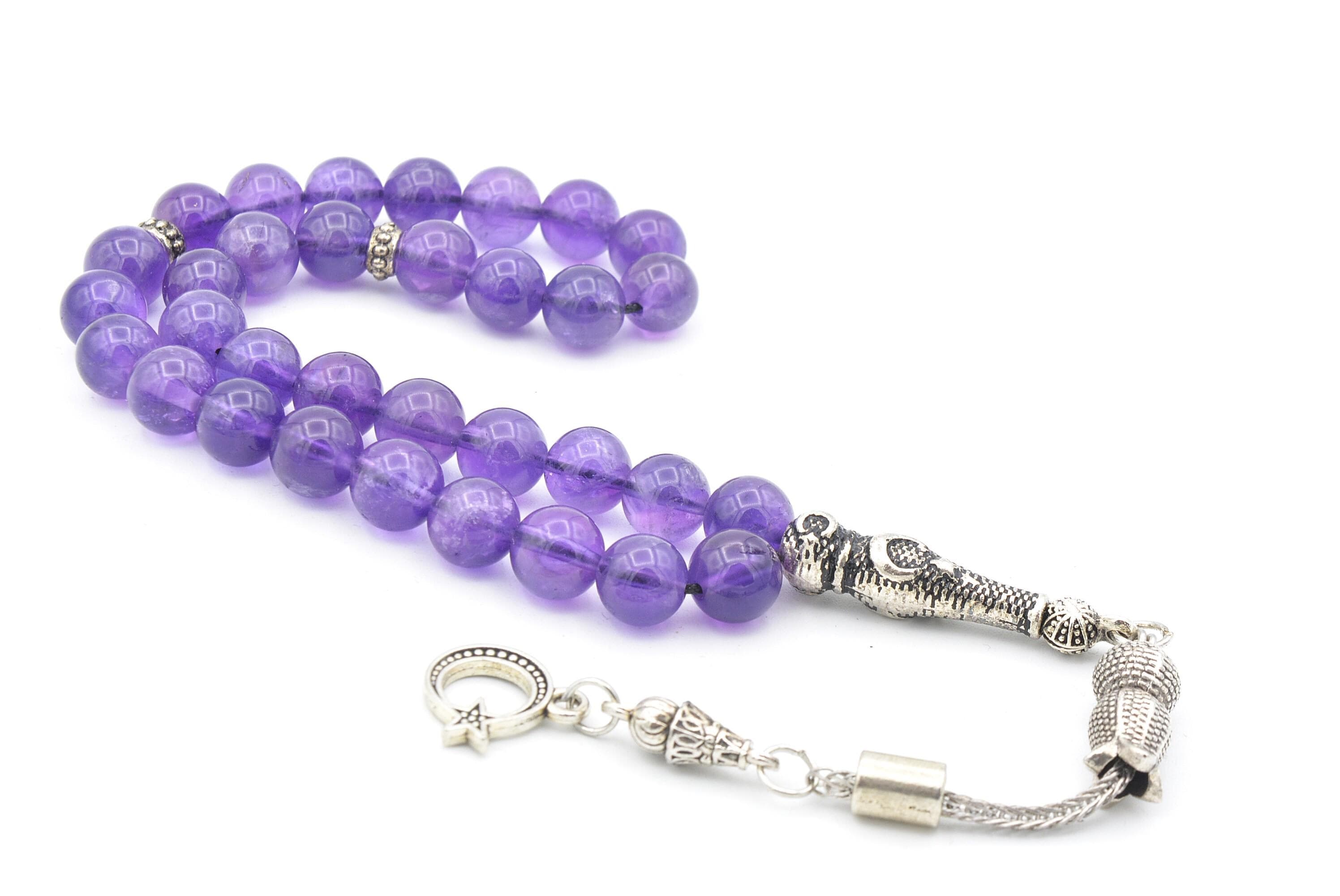 Amethyst Prayer Beads: 33-Bead Tasbih with Silver Tassel - image 3