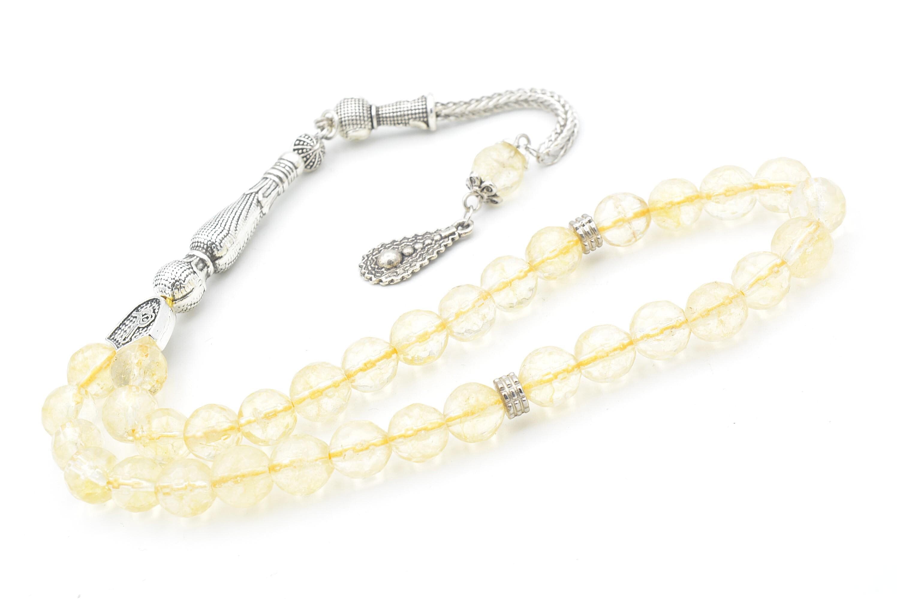 Faceted Citrine Prayer Beads, Silver Plated Tassel, 33 Beads - image 5