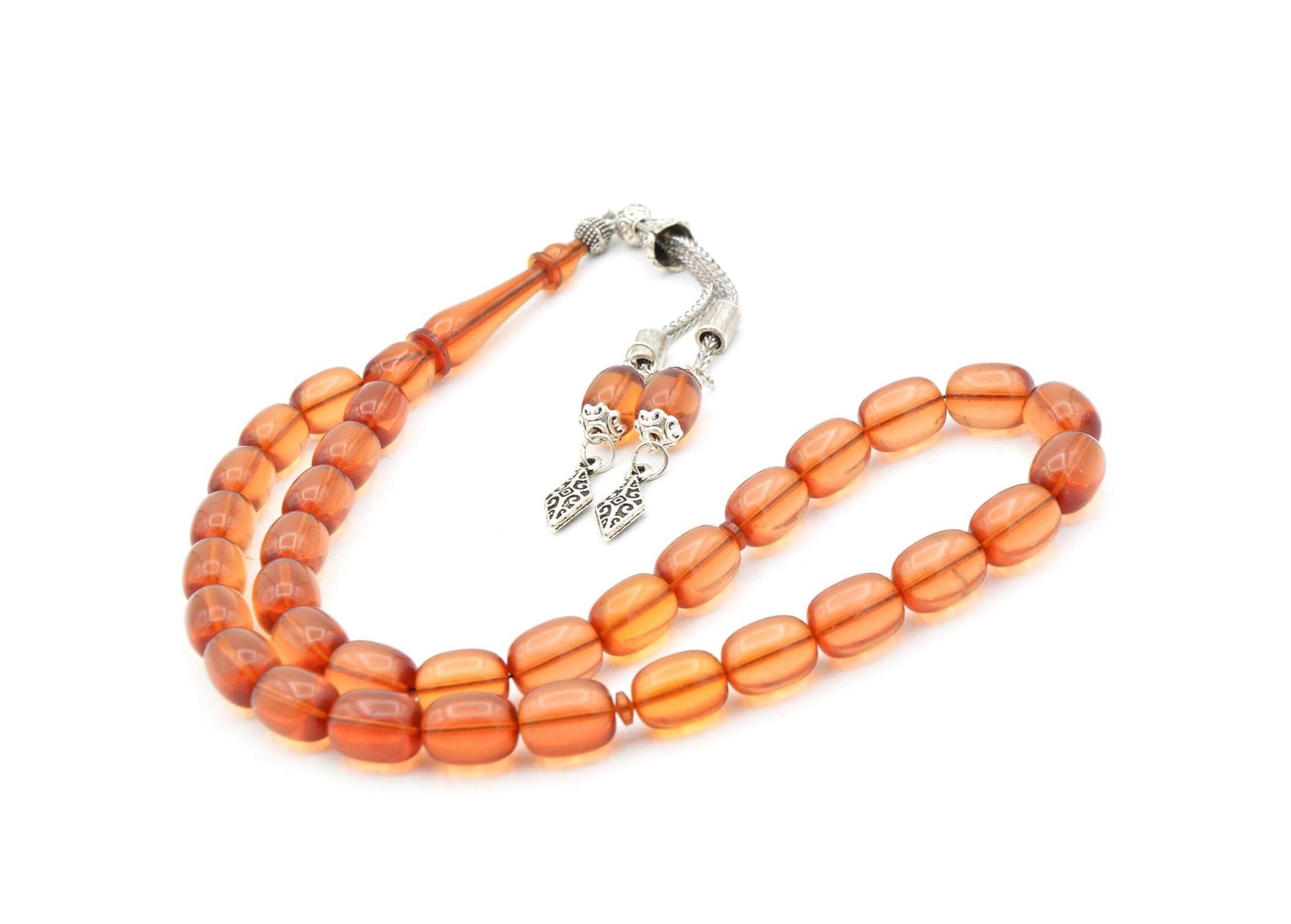 Capsule Cut Transparent Fire Amber Tasbih 33 Beads, Islamic, Misbaha, Rosary, Tasbeeh, Muslim, Tasbih, Sibha,Muslim Gift, Prayer Beads, Big