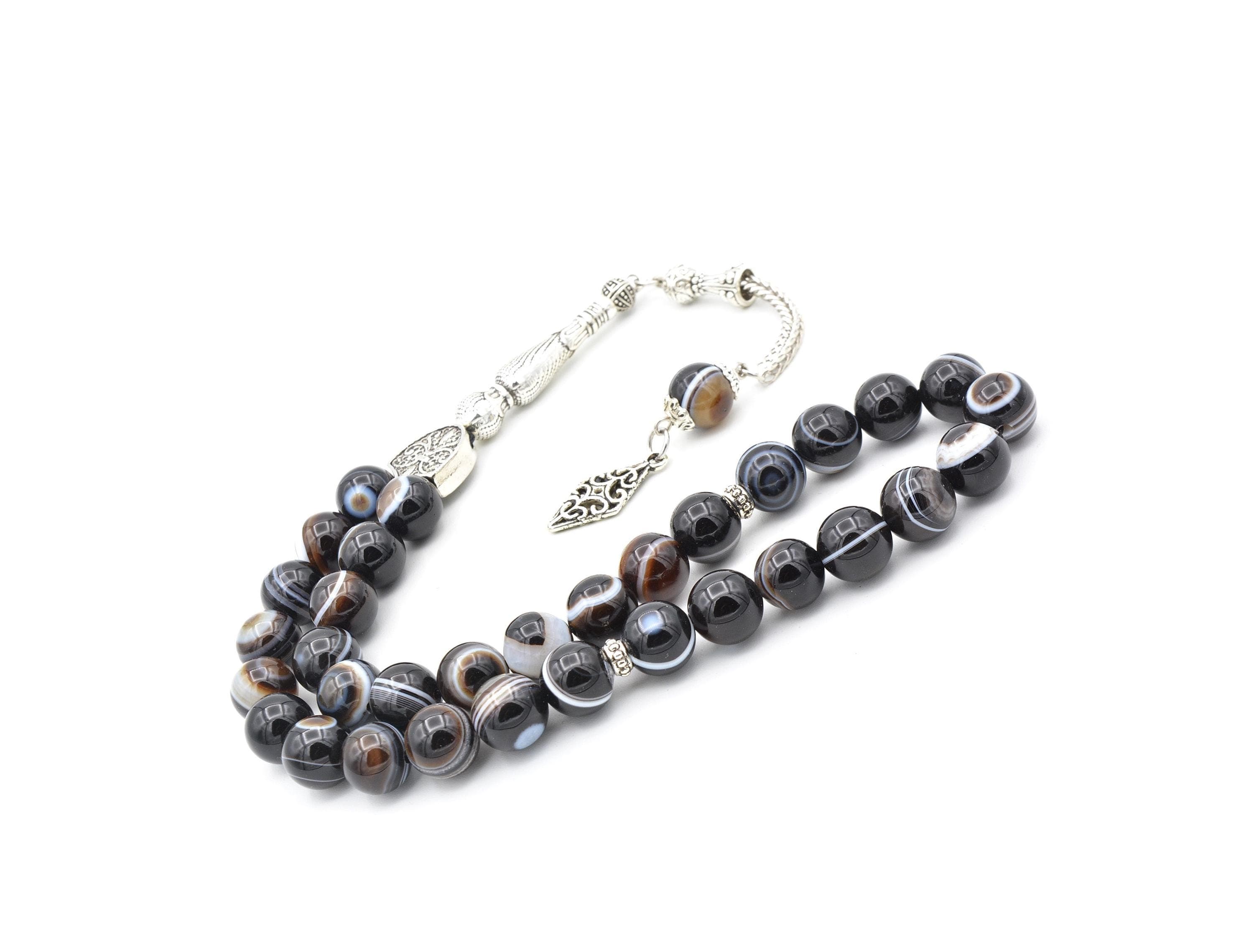 Black Eye Agate 33 Prayer Beads, Sulemani Aqeeq 33 Beads Tasbih, Akik Islamic Misbaha, 10 mm Agate Prayer Beads, Black Eye Agate Tasbeeh