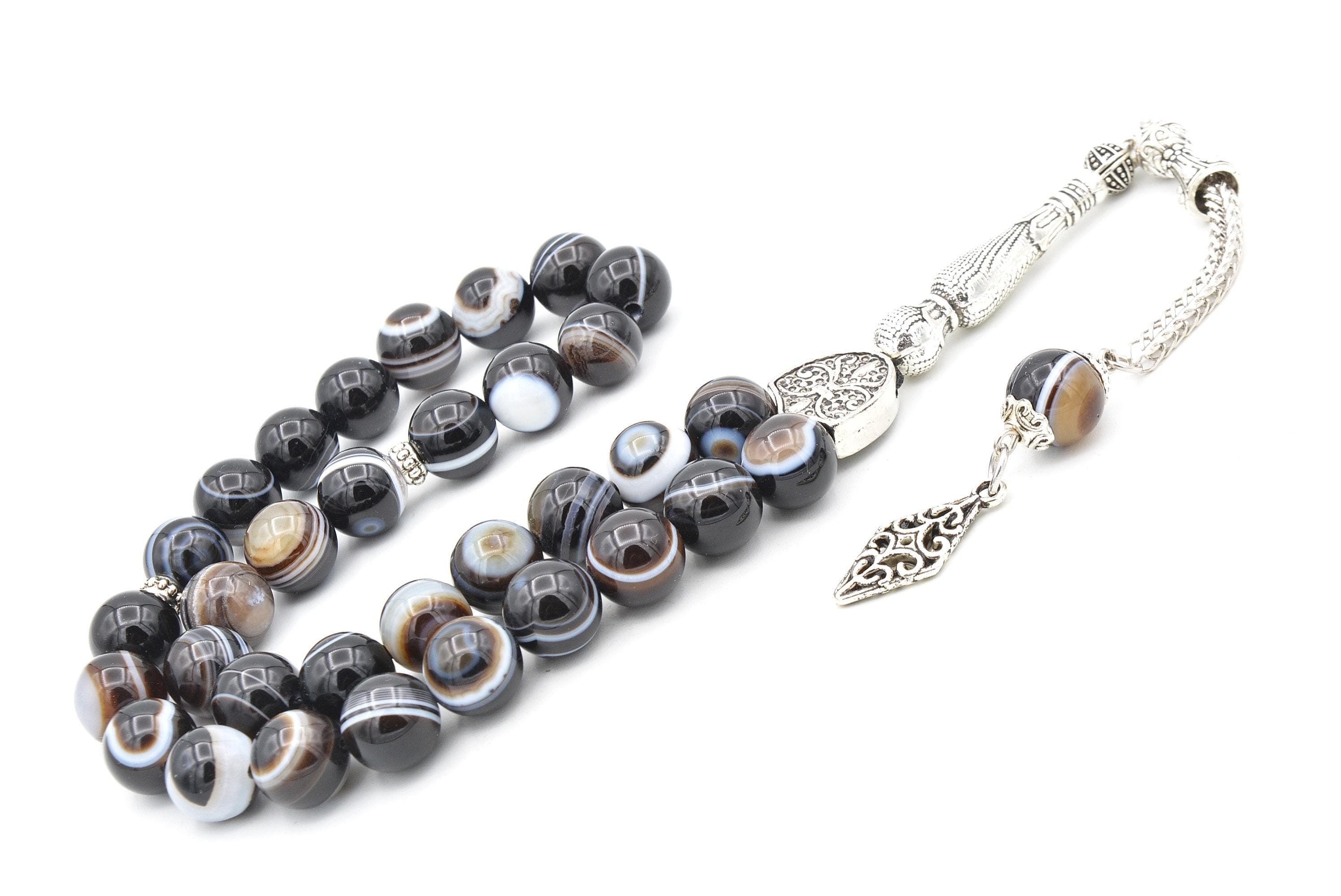 Black Eye Agate 33 Prayer Beads, Sulemani Aqeeq 33 Beads Tasbih, Akik Islamic Misbaha, 10 mm Agate Prayer Beads, Black Eye Agate Tasbeeh - image 4