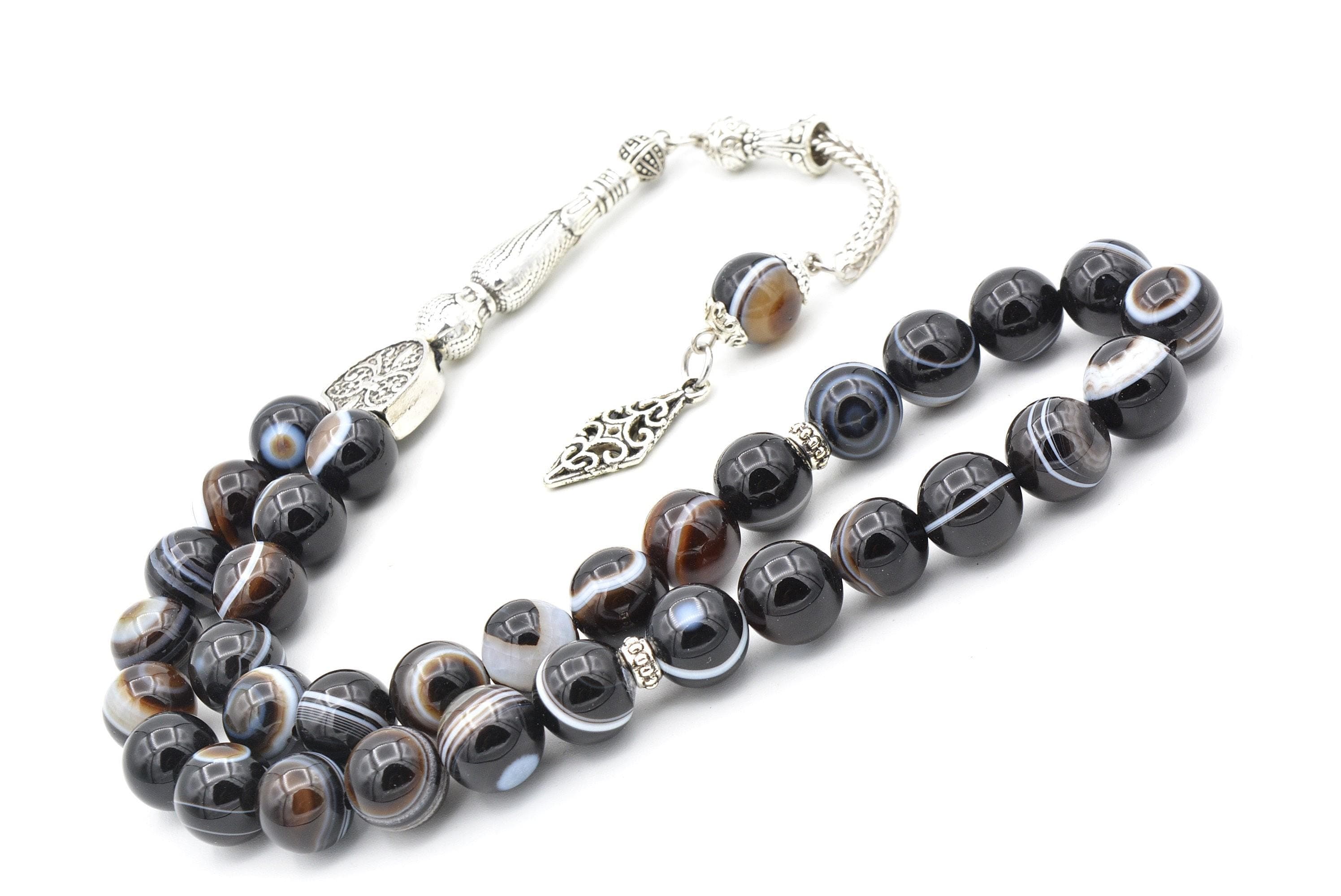 Black Eye Agate 33 Prayer Beads, Sulemani Aqeeq 33 Beads Tasbih, Akik Islamic Misbaha, 10 mm Agate Prayer Beads, Black Eye Agate Tasbeeh - image 5