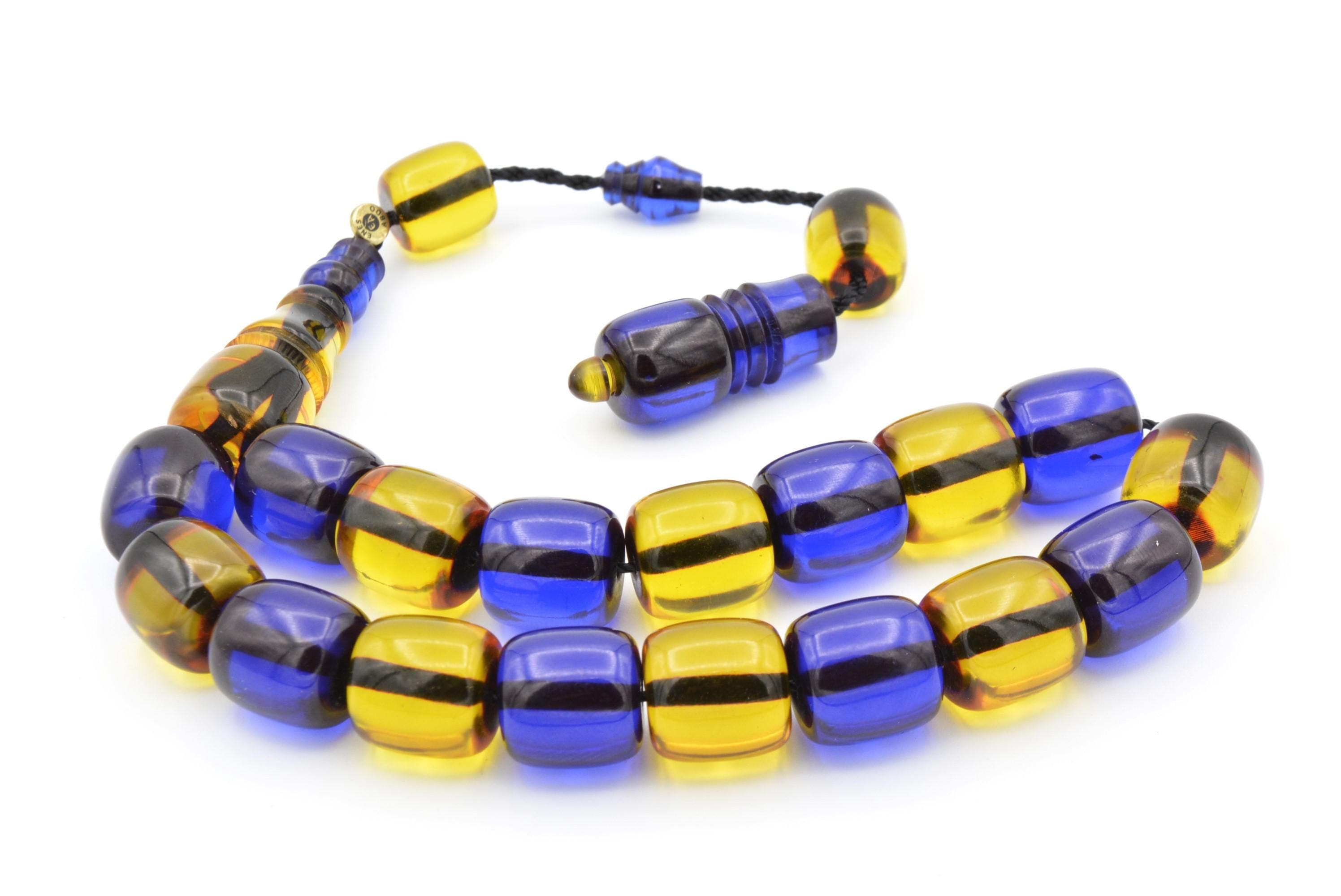 Colorful Tightening Amber 17 Beads Mascot Tasbih, Misbaha, Fan Rosary, Tasbeeh, Prayer Beads, Tesbih, Sibha, Yellow Dark Blue, Yellow Red - image 4