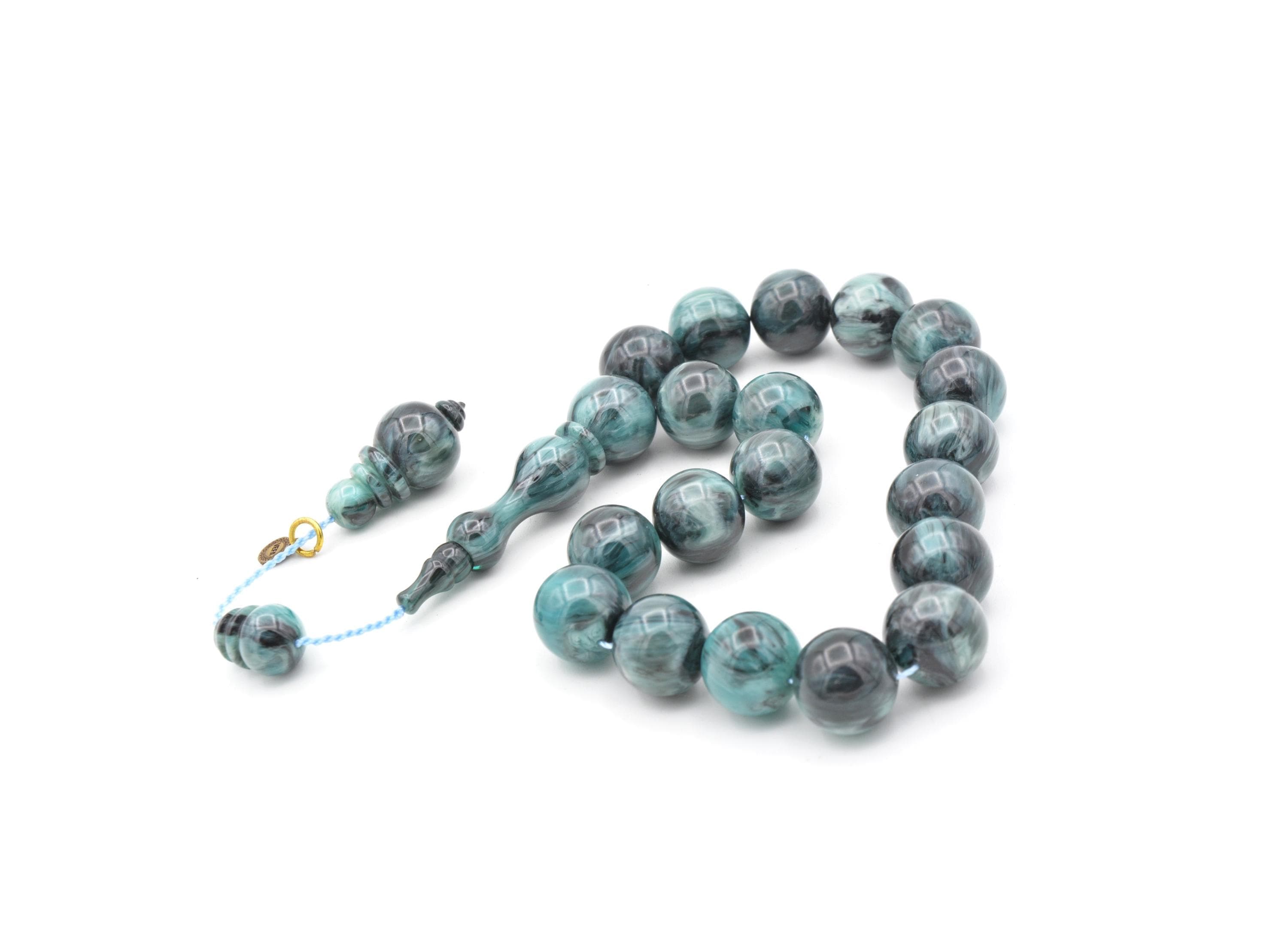 Vefa Master's Blue Grey Bakelite Amber 17 Beads Rosary, Blue Grey Bakelite Amber, Blue Grey Bakelite Amber 17 Beads Tasbih, Round, Capsule