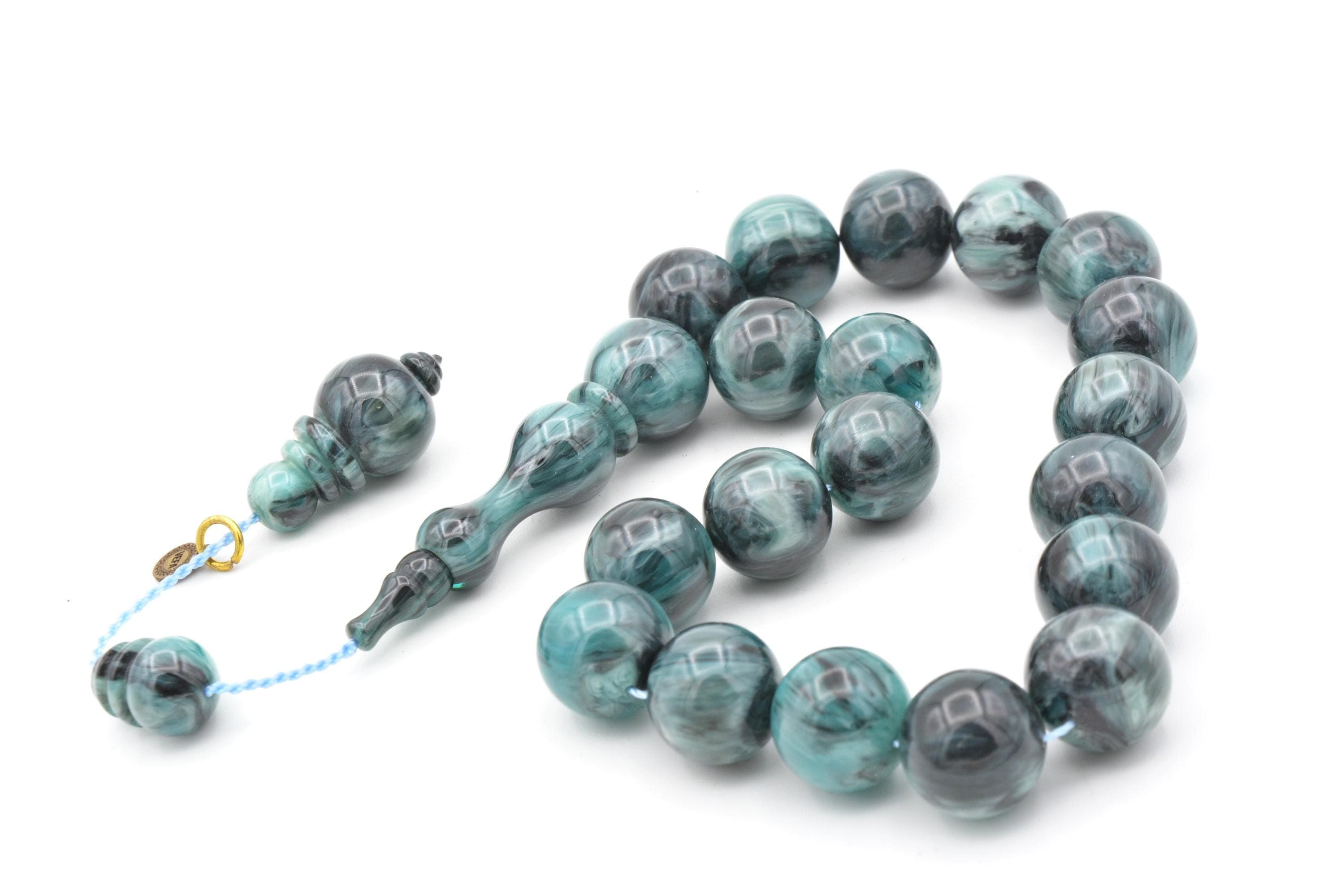 Vefa Master's Blue Grey Bakelite Amber 17 Beads Rosary, Blue Grey Bakelite Amber, Blue Grey Bakelite Amber 17 Beads Tasbih, Round, Capsule - image 5