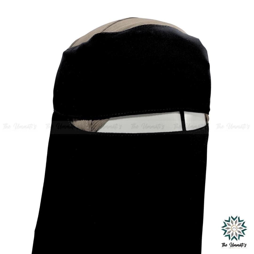 Single Layer Niqab No Pinch with Nose String - Black - image 5