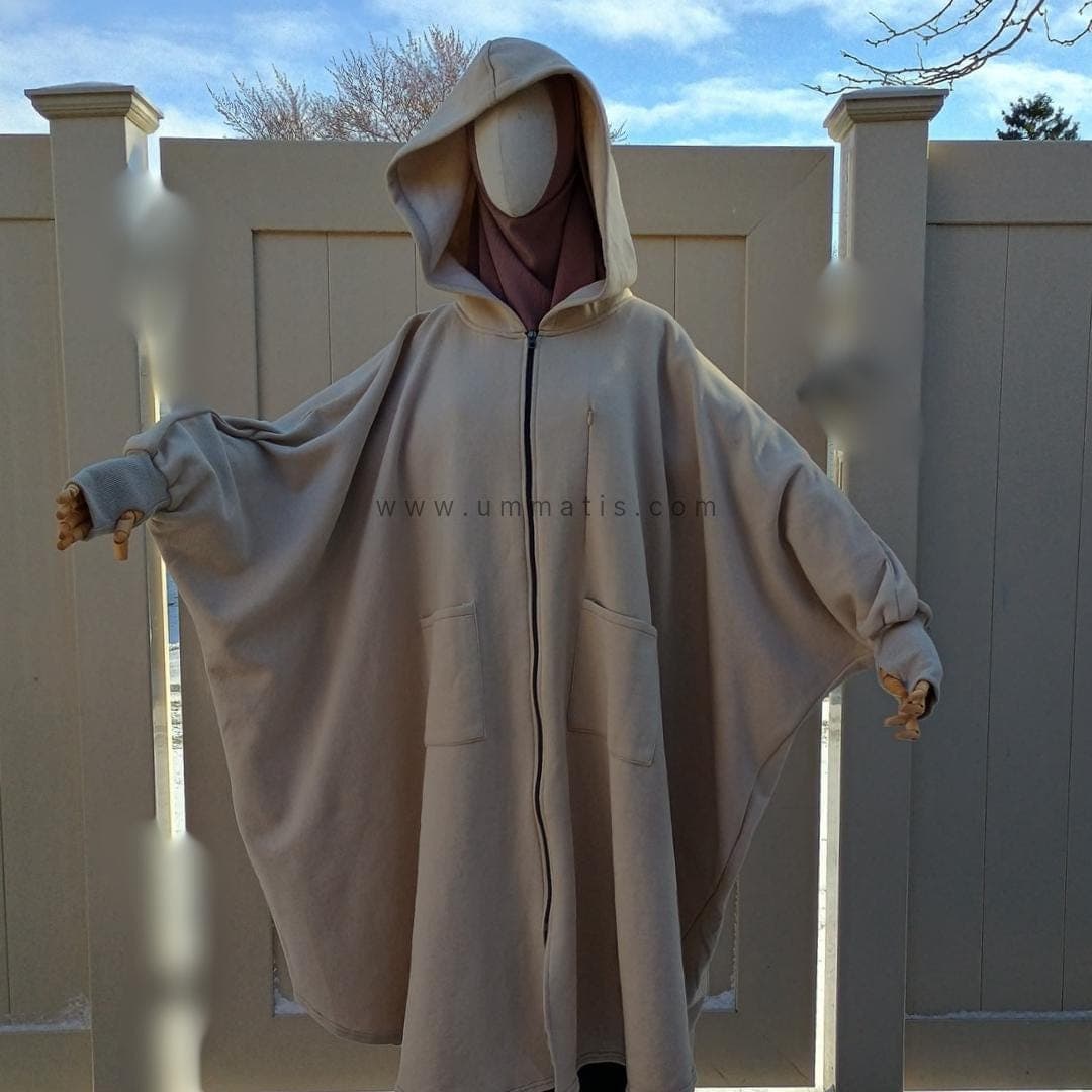 Haya Poncho Abaya Coat - Beige Gray