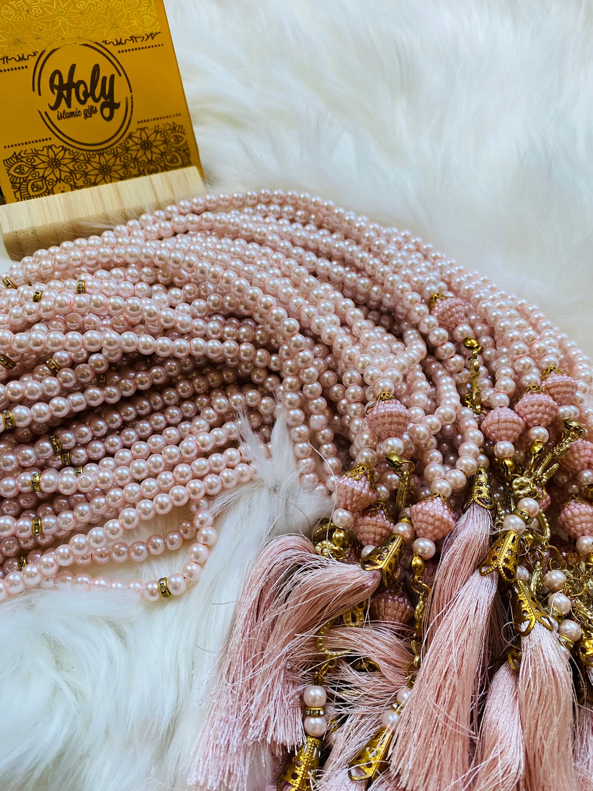 Pink Pearl 99 Bead Tasbeeh: Islamic Prayer Beads with Swarovski Stone - image 3
