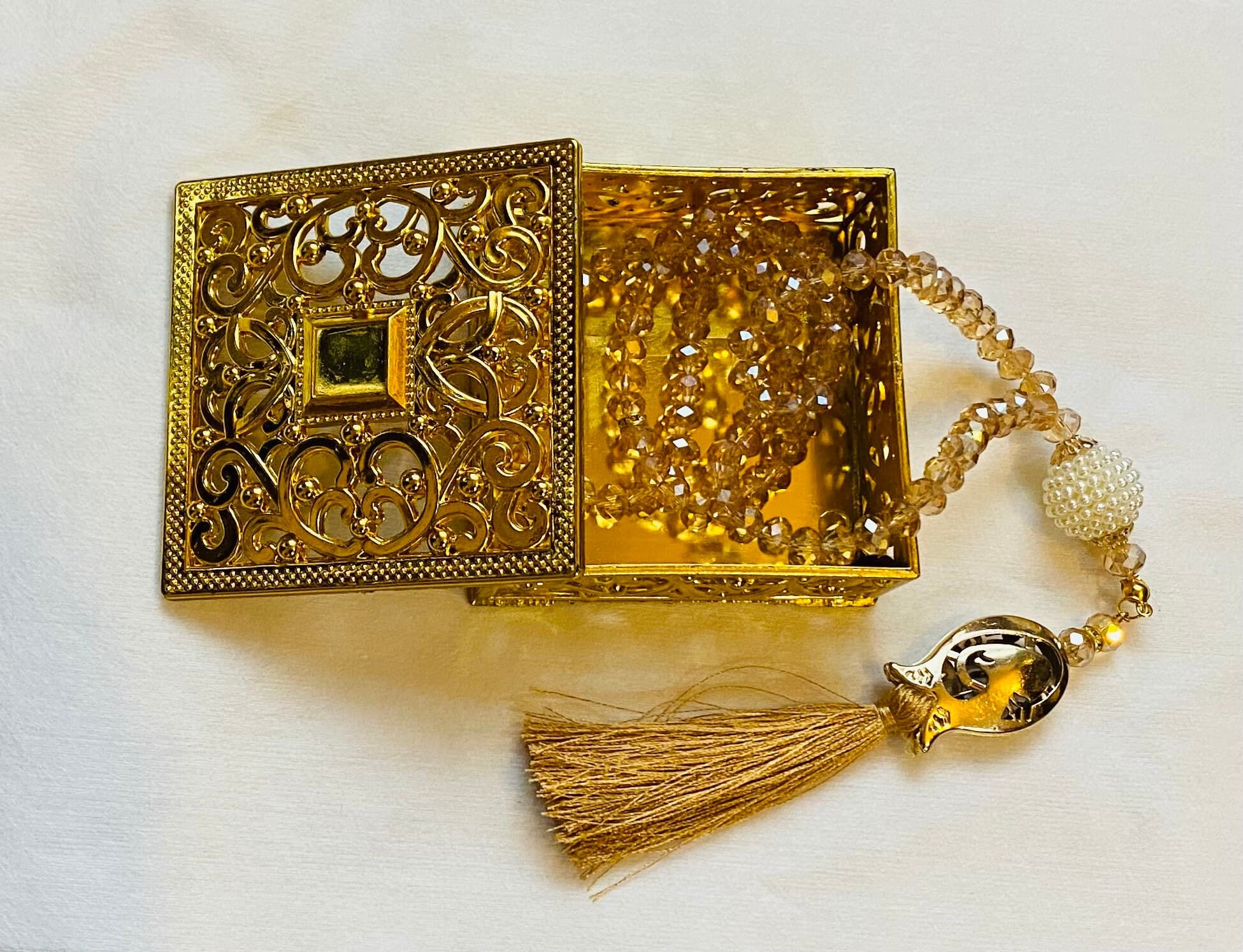 Crystal Tasbih: Islamic Prayer Beads with Gold Swarovski Stone - image 5