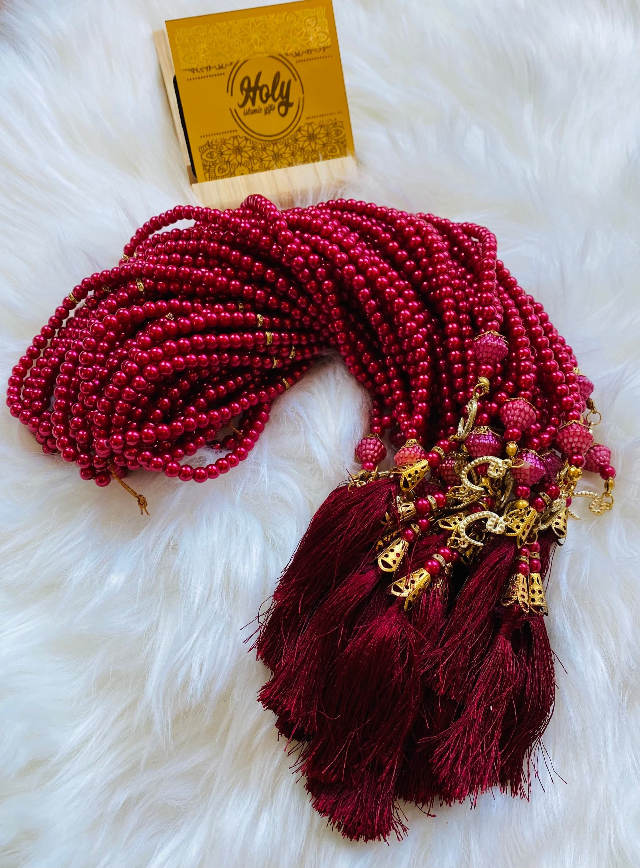 Red Pearl Tasbeeh 99 Beads with Swarovski Stone & Tassel