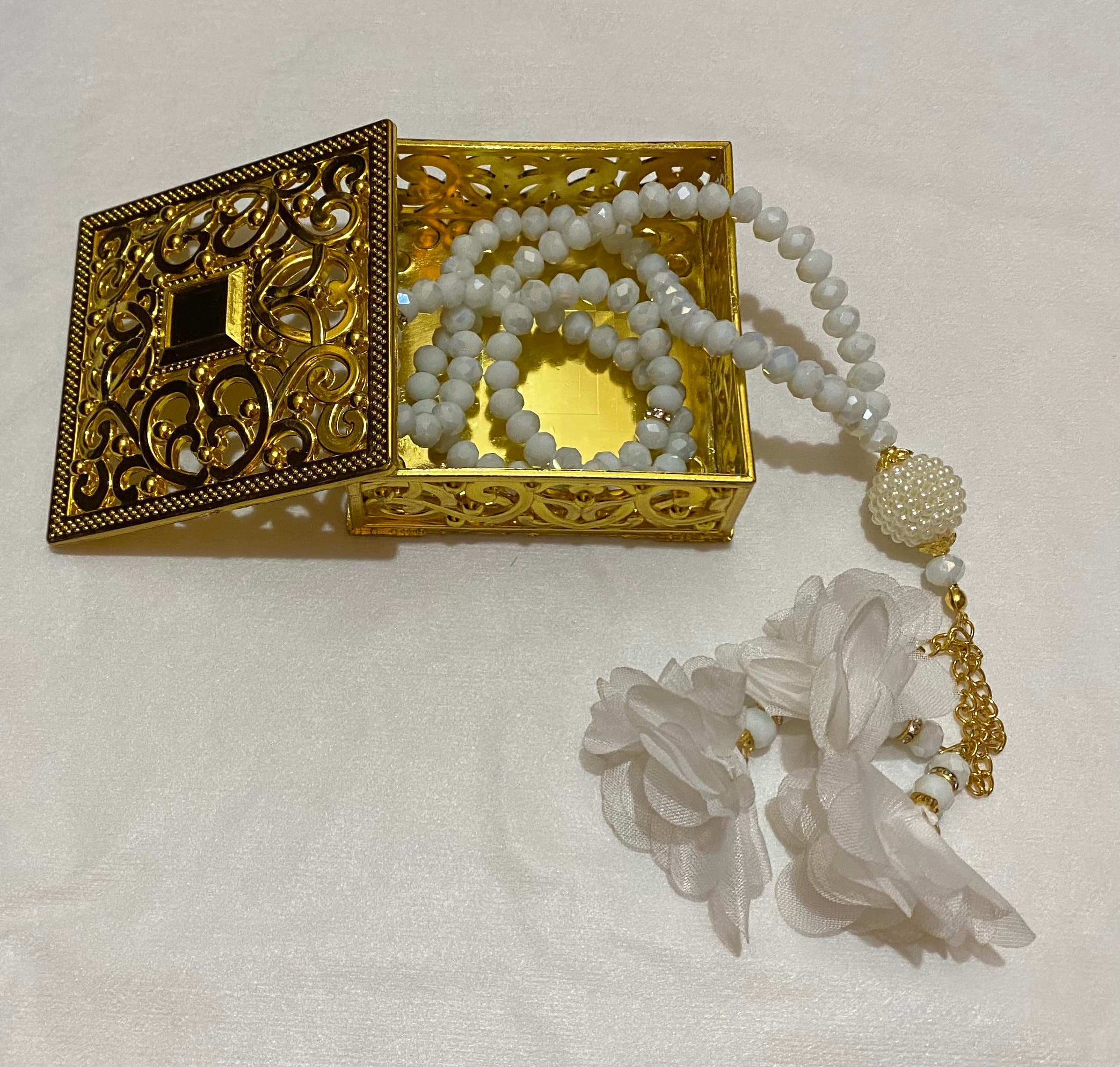 Crystal Tasbih: Islamic Prayer Beads with Gold Swarovski Stone