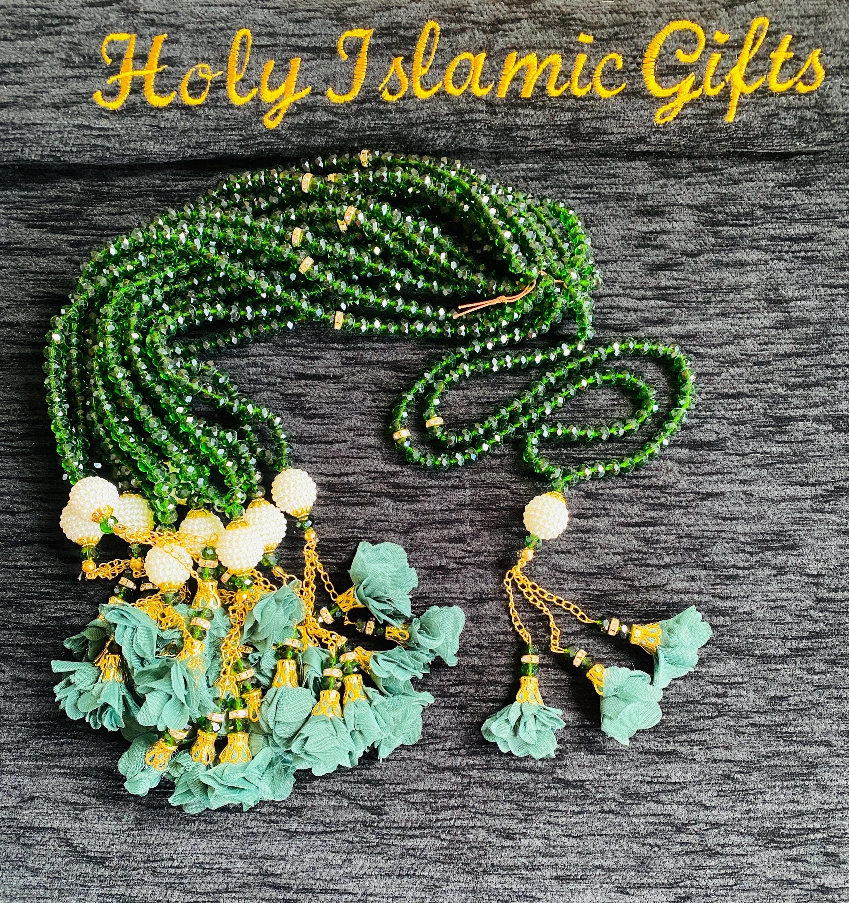White Crystal Tasbih: Islamic Prayer Beads with Swarovski Stone