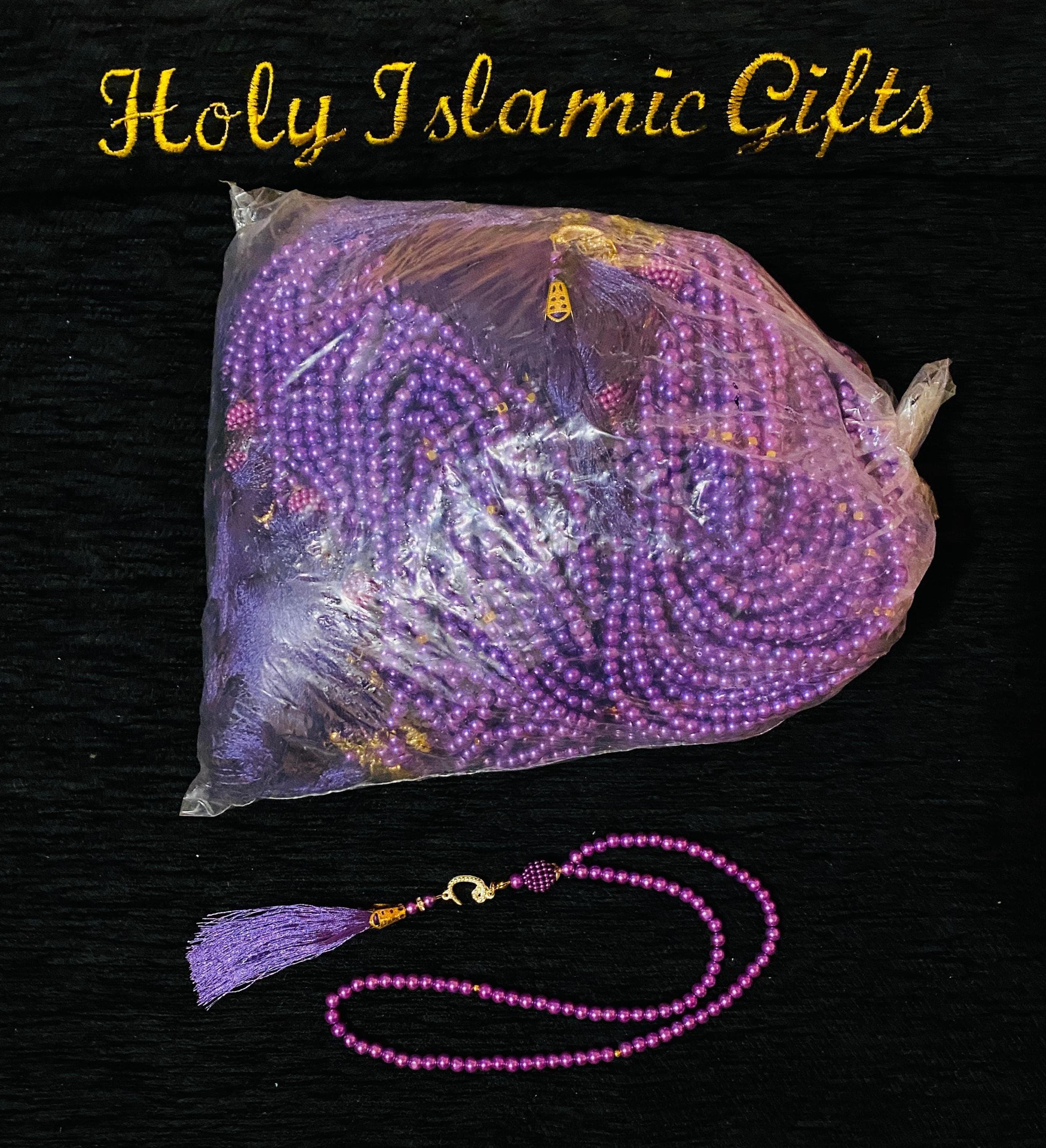 100 Pearl Tasbeeh Prayer Beads: Islamic Tasbih with Gold Accents