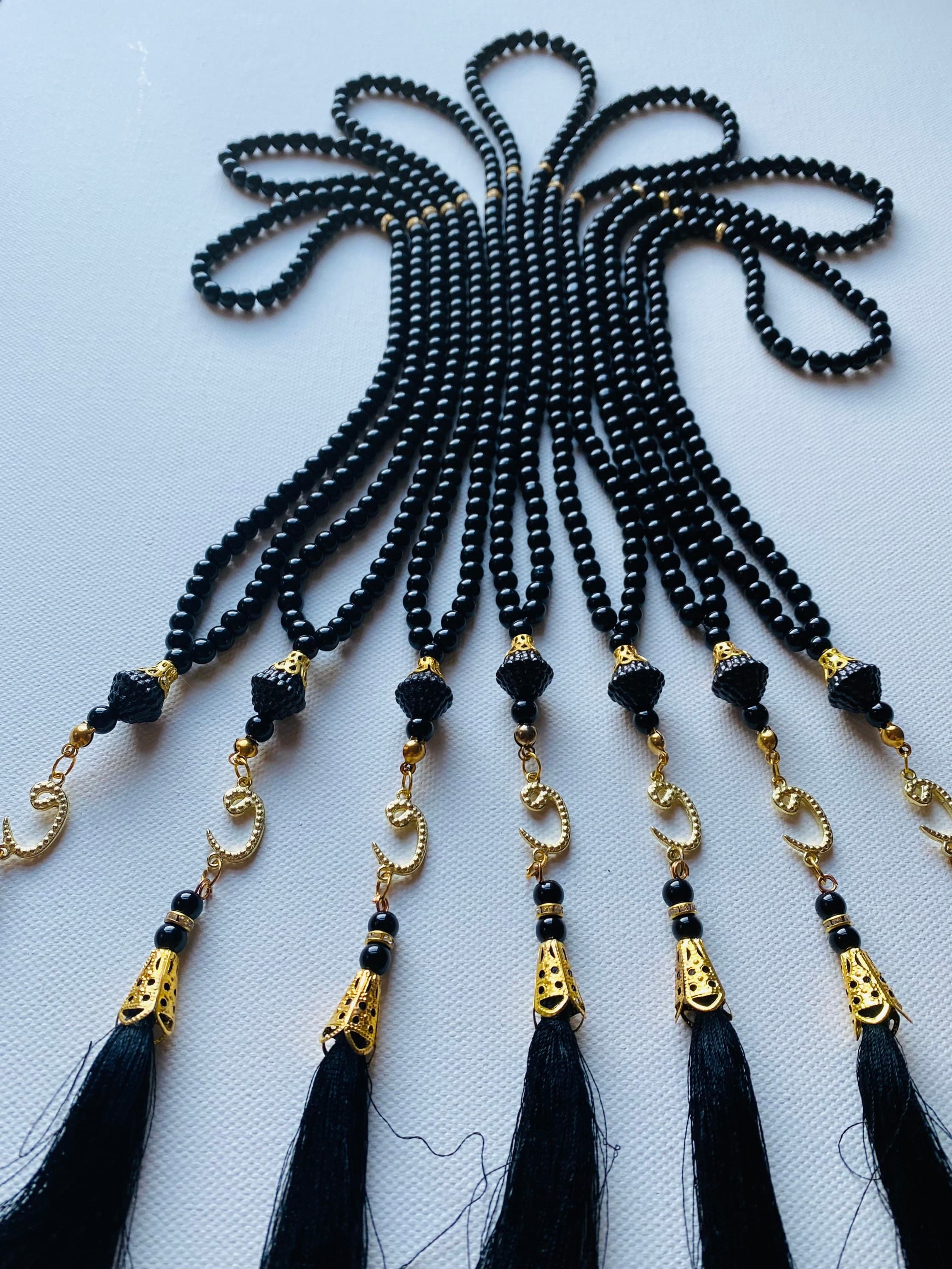 Pearl Tasbeeh 99 Bead: Islamic Prayer Beads with Gold Accents