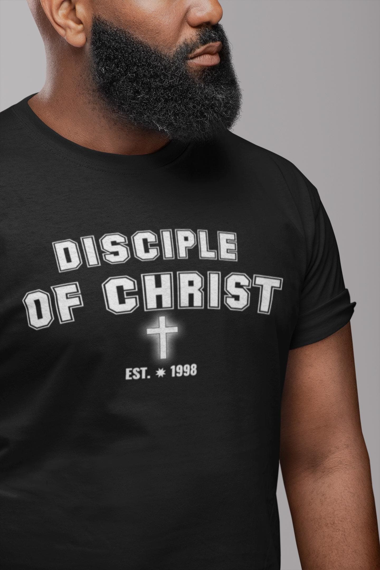 Disciple of Christ Custom EST Year T-Shirt, Distressed Varsity Cross Graphic Christian Tee - image 3