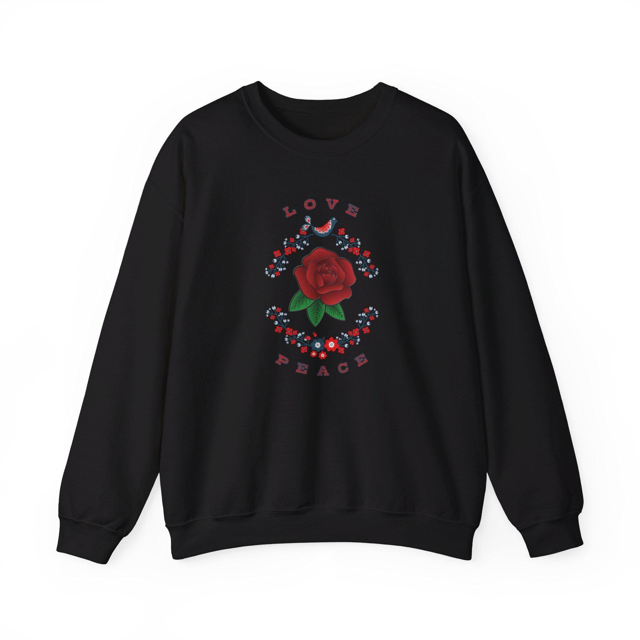 Love and Peace Floral Crewneck Sweatshirt - Red Rose Center Design - image 3