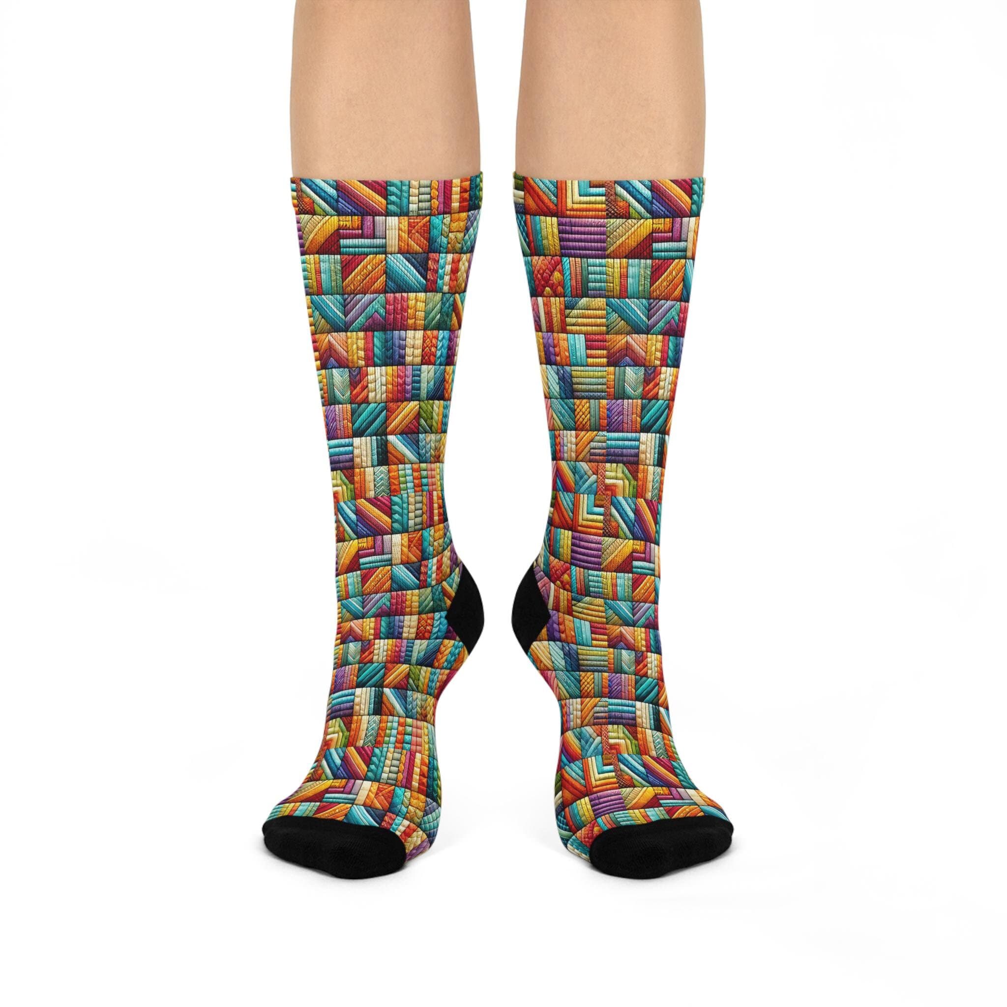 Colorful Patchwork Crew Socks - Inspired by Joseph's Coat, Cushioned