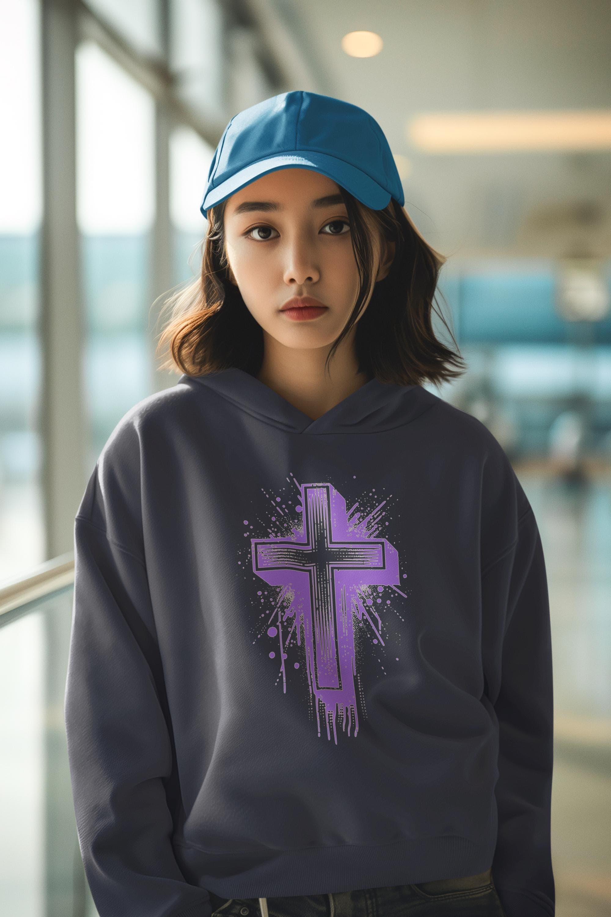 Purple Cross Graphic Hoodie, Faith-Based Christian Sweatshirt | Bold Cross Design | Unisex Comfort Fit - image 5
