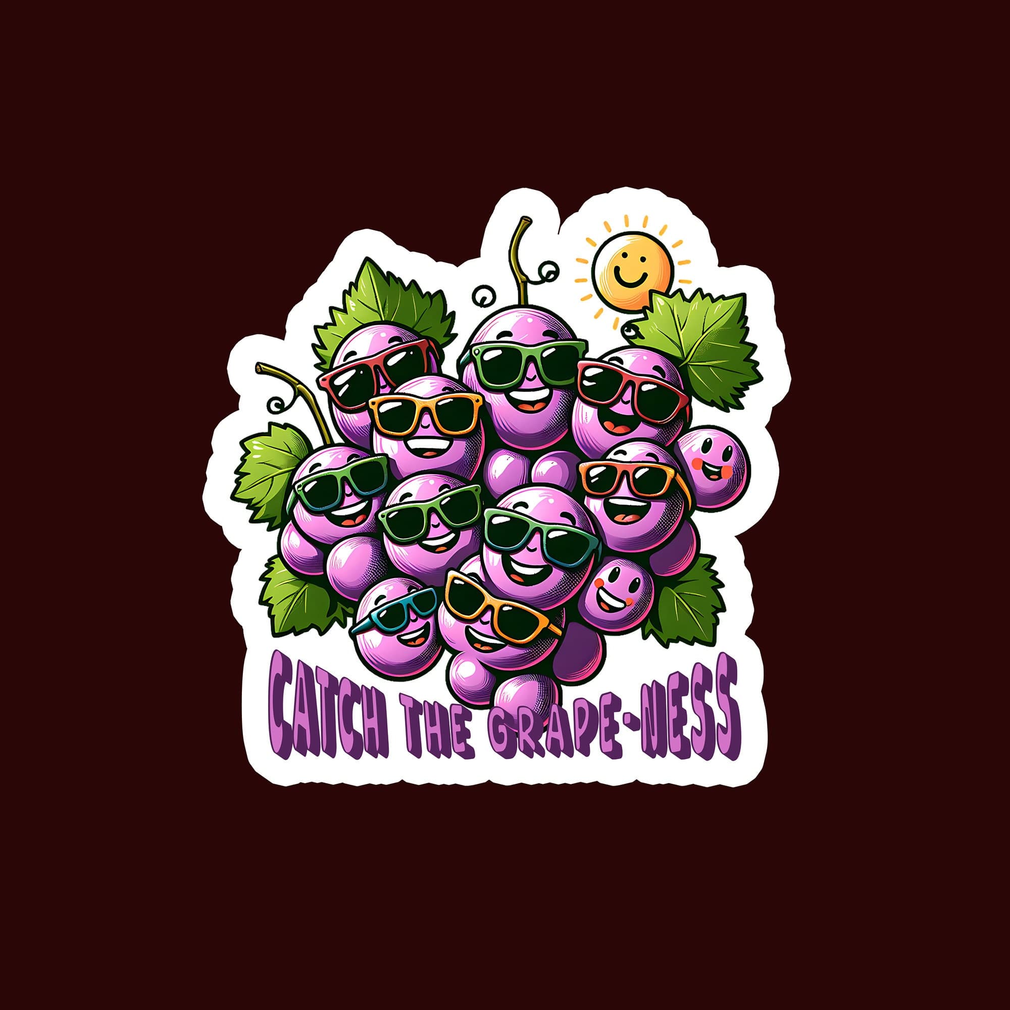 Catch the Grape-ness Sticker - Smiling Grapes with Sunglasses