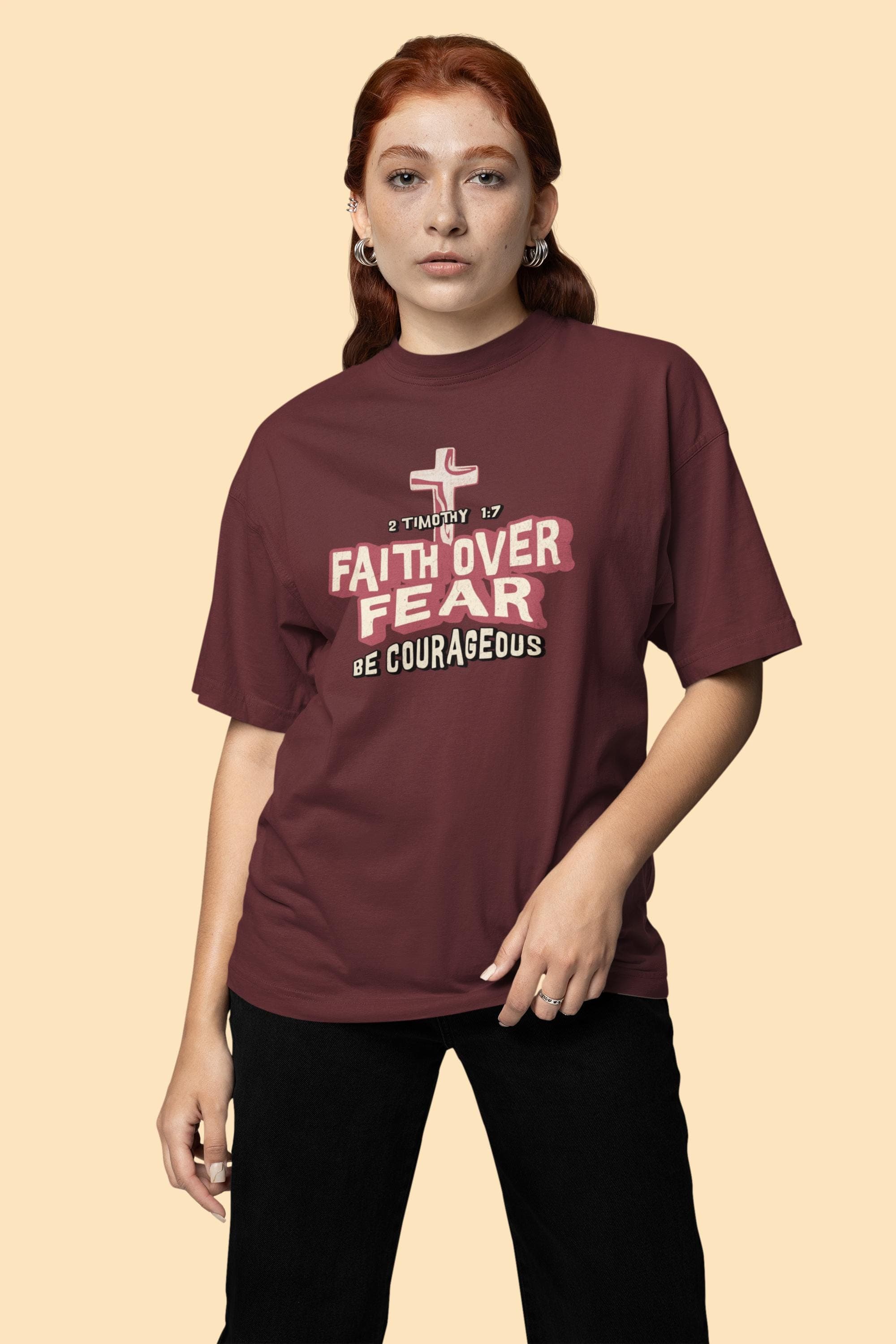 Faith Over Fear Be Courageous Christian T-Shirt | 2 Timothy 1:7 Inspirational Faith Tee - image 5