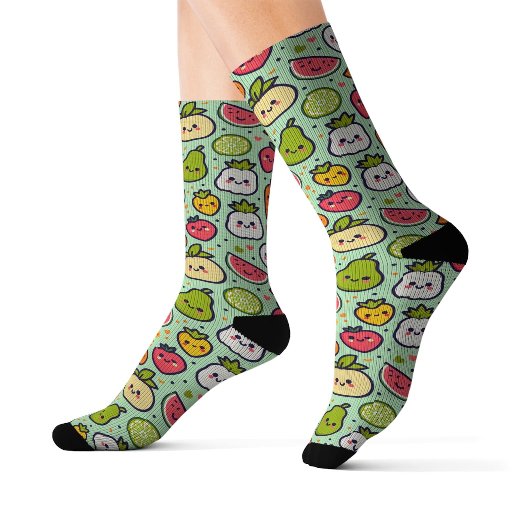Fun Smiling Fruits & Vegetables Socks - Colorful Pattern Print - image 3
