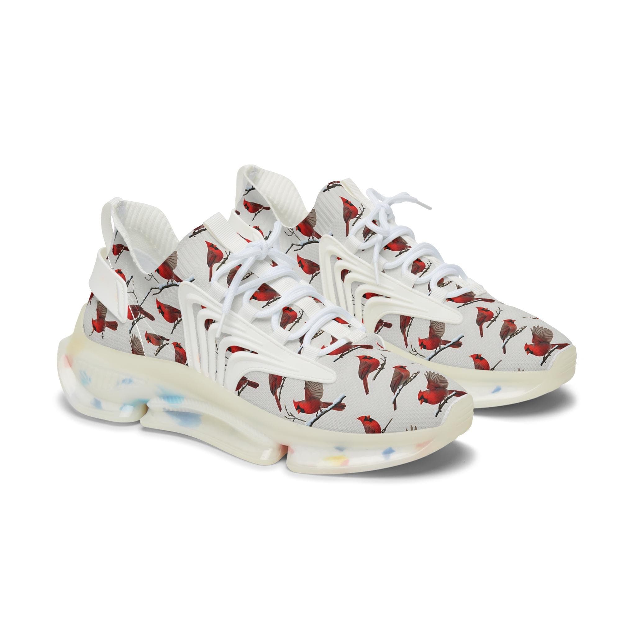 Womens Red Cardinal Pattern Mesh Sneakers  Lightweight Breathable Casual Shoes