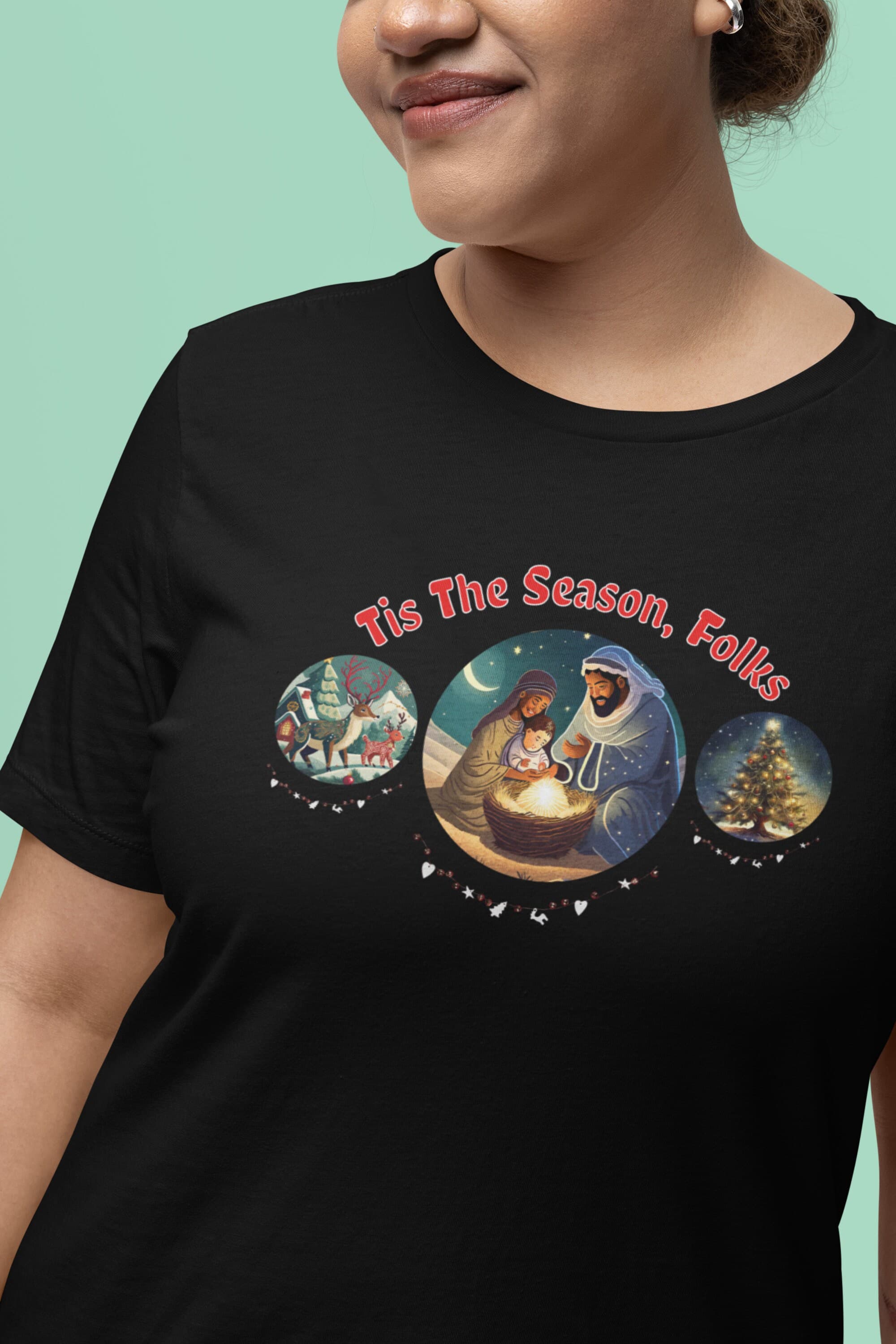 Festive 'Tis the Season Folks' Holiday Christmas T-Shirt Unisex - image 3