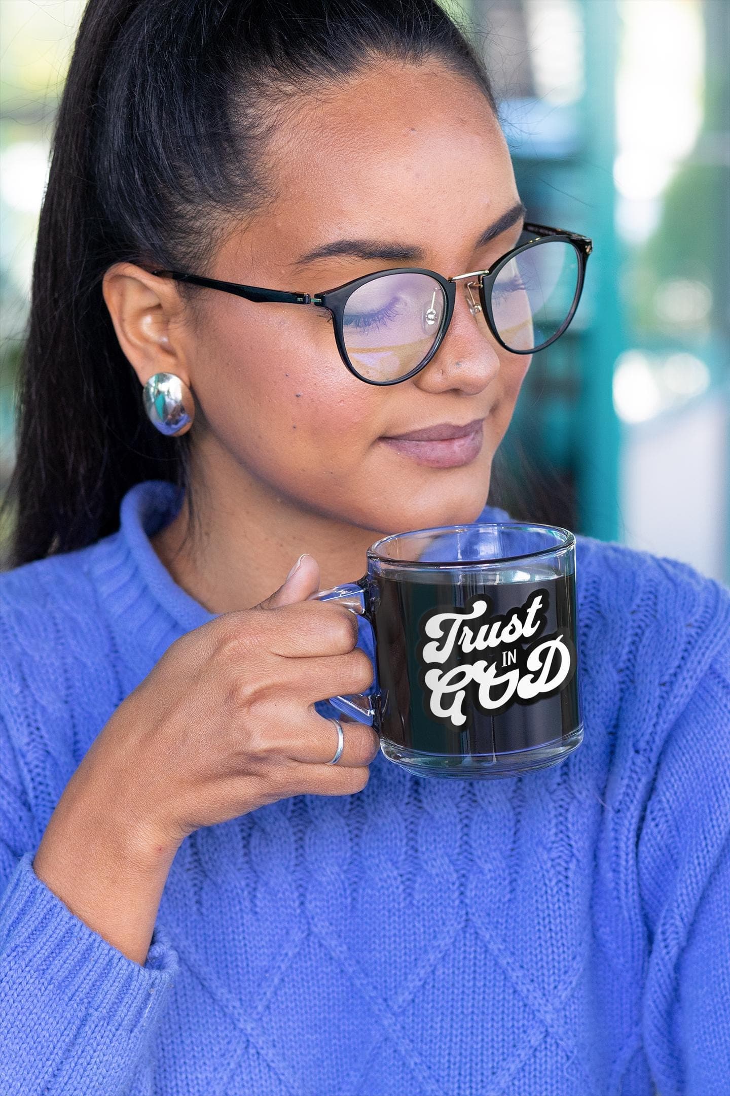 Trust in God Glass Mug, Christian Coffee Cup, Clear Mug 10oz, Faith Gift, Religious Drinkware, Inspirational Mug