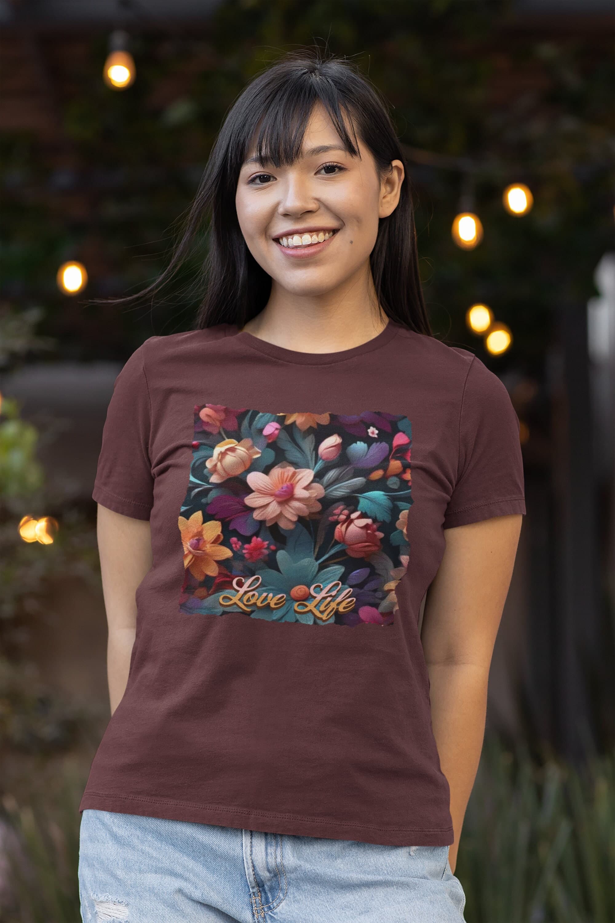 Positivity Tee - Vibrant Blooms, Love Life Women's Floral Pattern T-Shirt