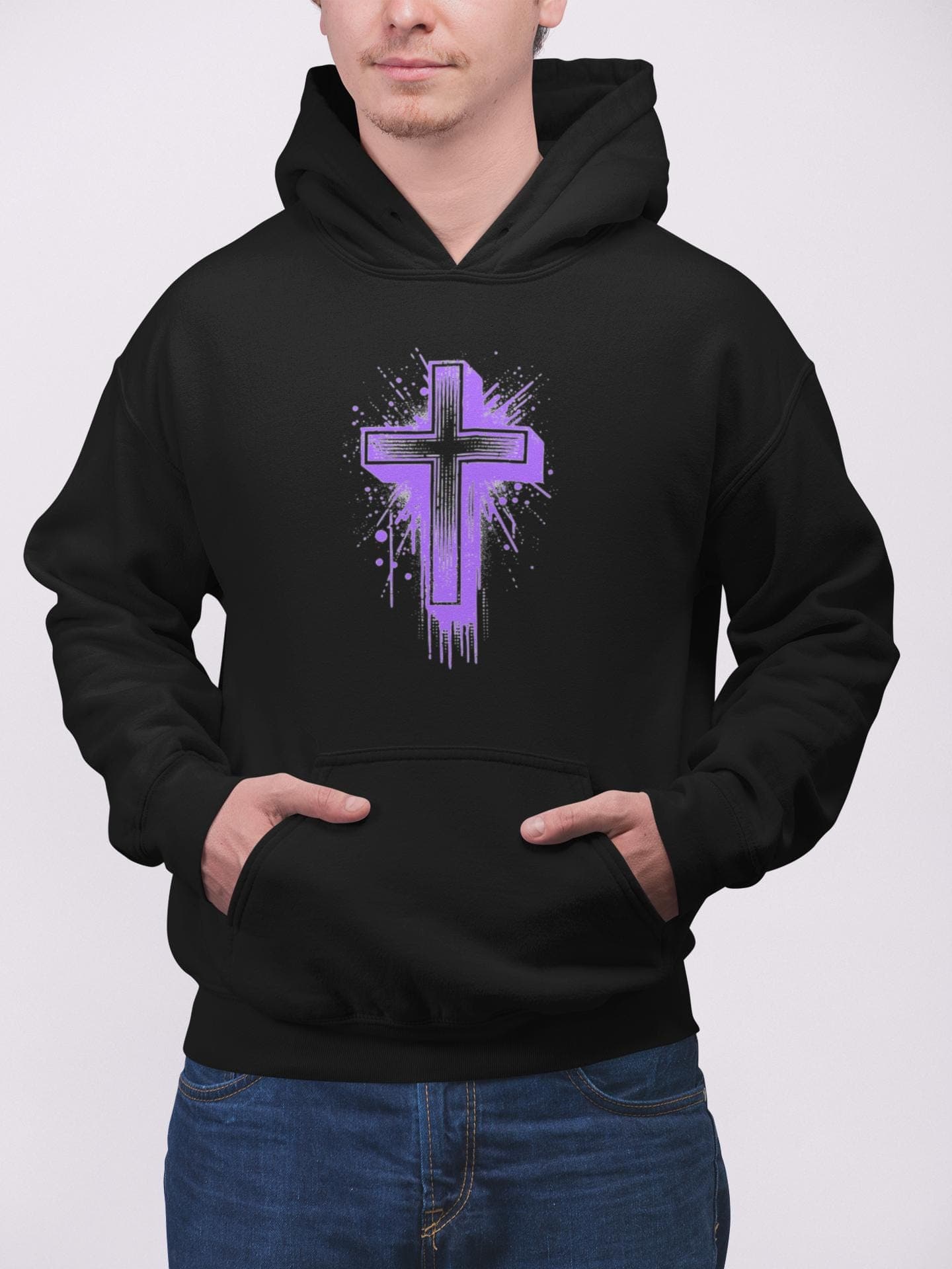 Purple Cross Graphic Hoodie, Faith-Based Christian Sweatshirt | Bold Cross Design | Unisex Comfort Fit - image 3