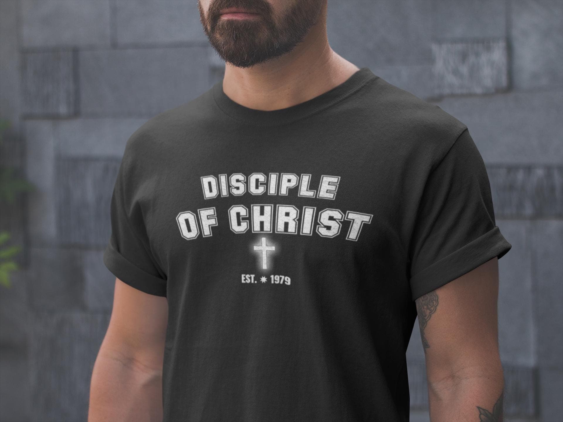 Disciple of Christ Custom EST Year T-Shirt, Distressed Varsity Cross Graphic Christian Tee