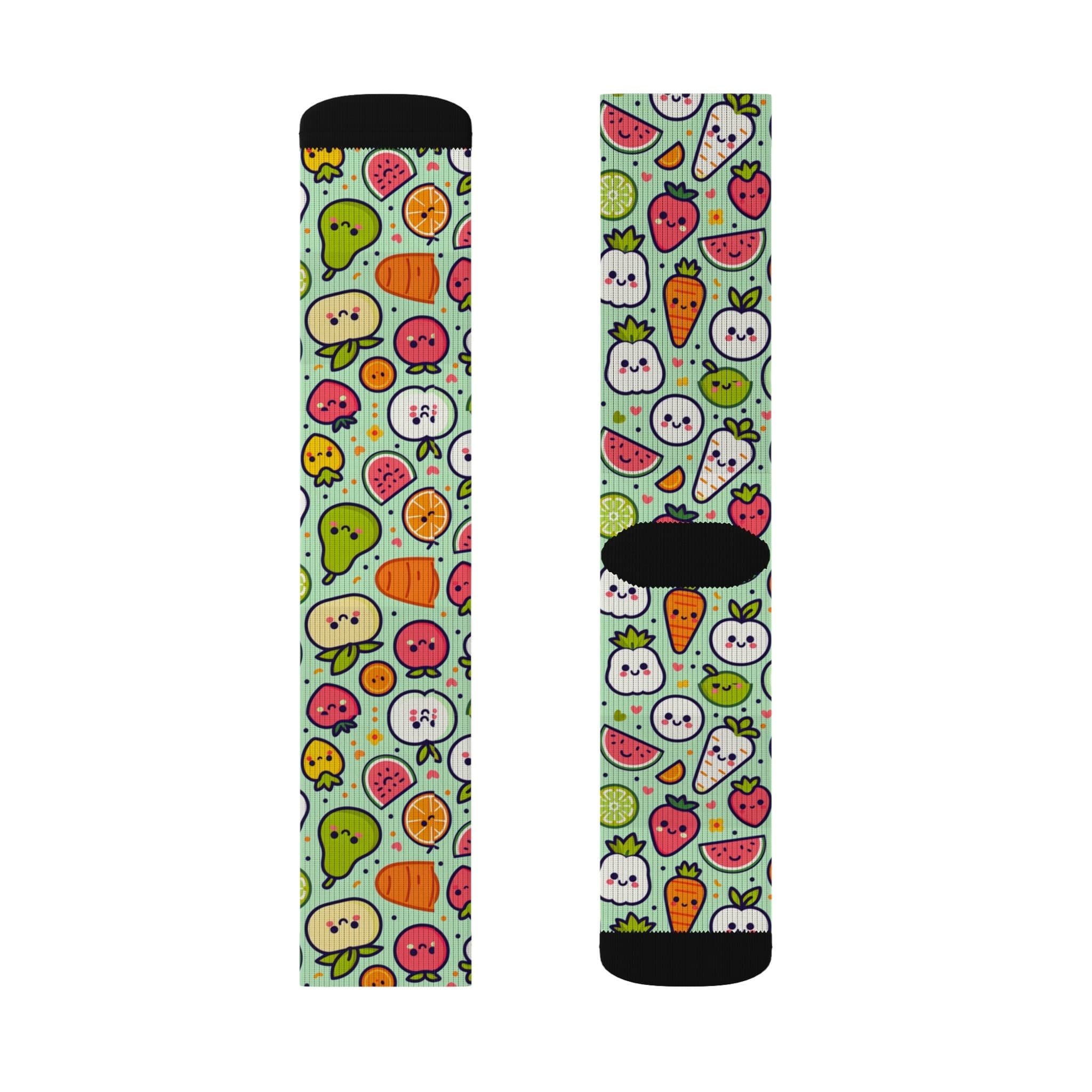 Fun Smiling Fruits & Vegetables Socks - Colorful Pattern Print - image 4