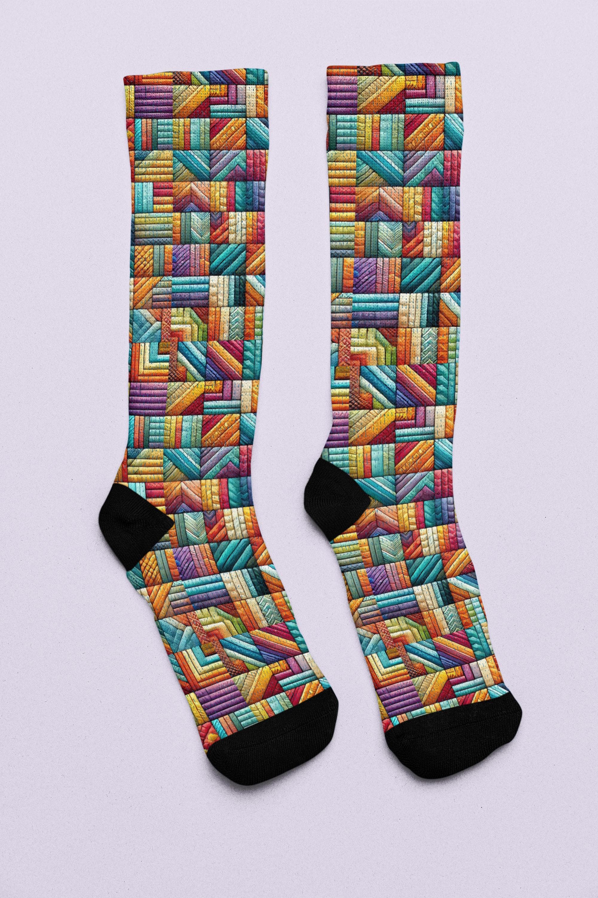 Colorful Patchwork Crew Socks - Inspired by Joseph's Coat, Cushioned - image 5