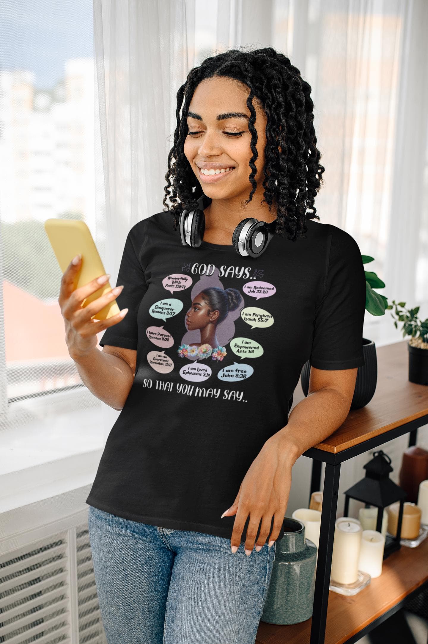 Biblical Affirmations T-Shirt: Woman of Color Illustration, Faith-Based Design - image 5