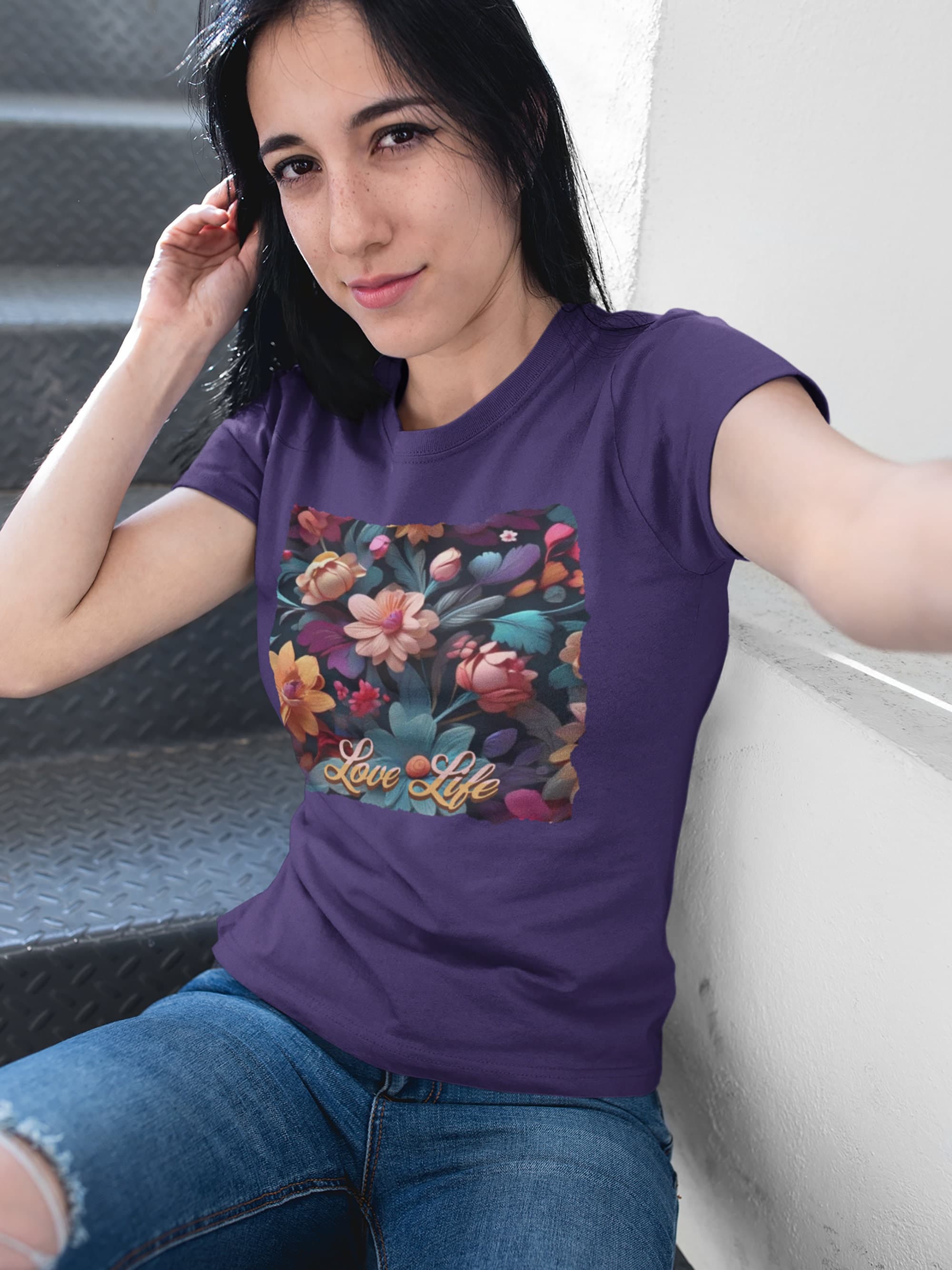Positivity Tee - Vibrant Blooms, Love Life Women's Floral Pattern T-Shirt - image 4