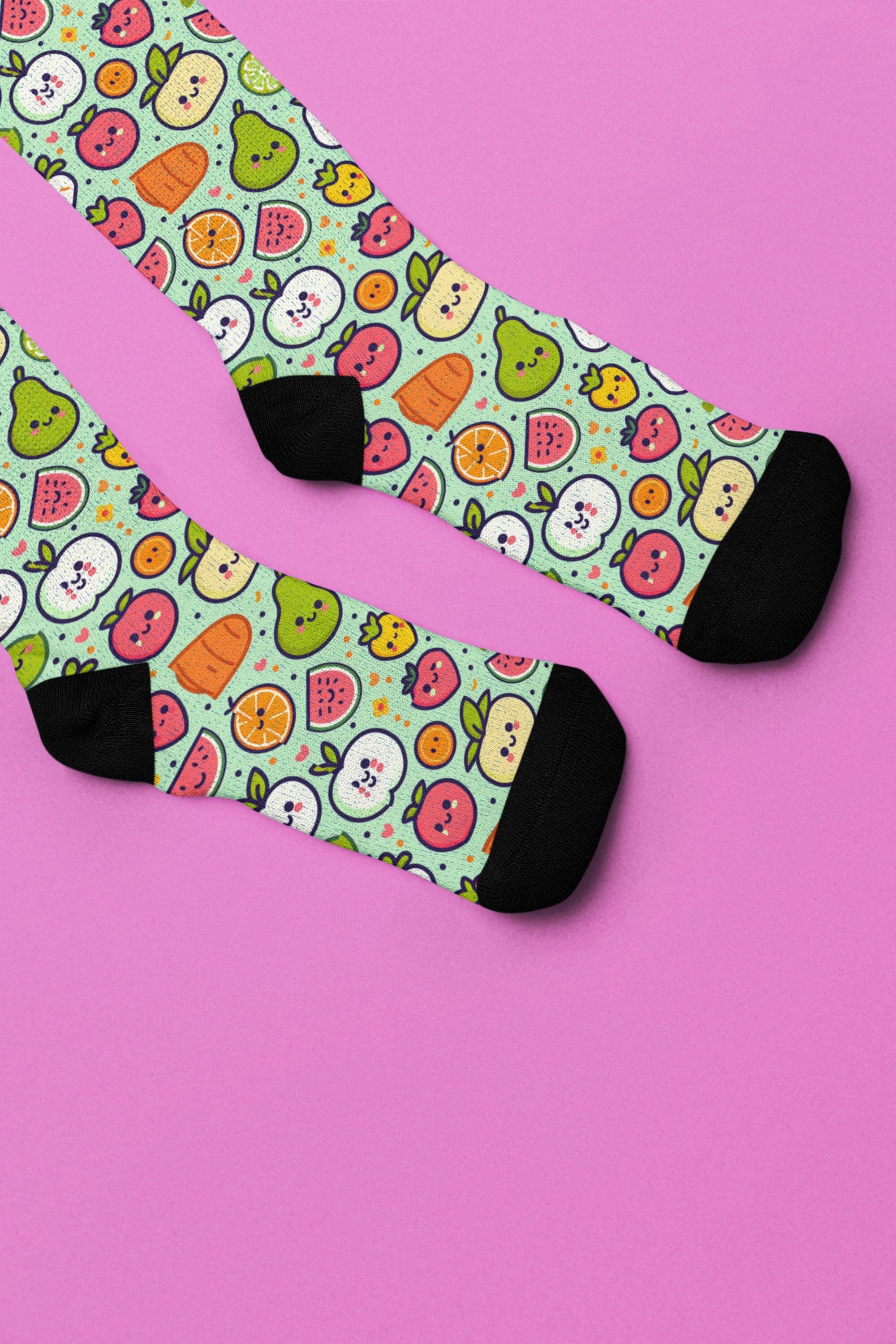 Fun Smiling Fruits & Vegetables Socks - Colorful Pattern Print