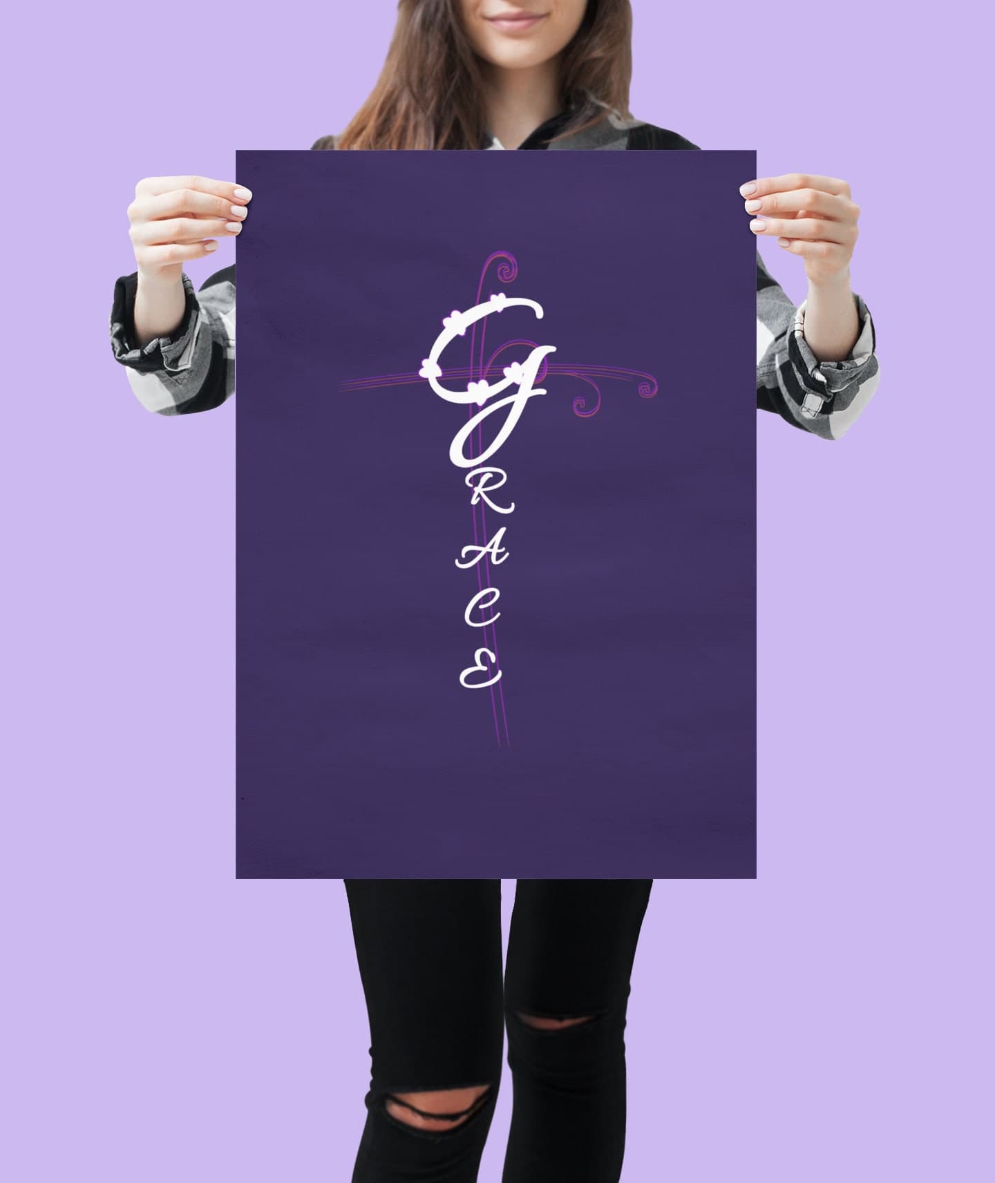 Grace & Purple Cross Christian Artwork - "God's Grace = Favor" Digital Download - image 4