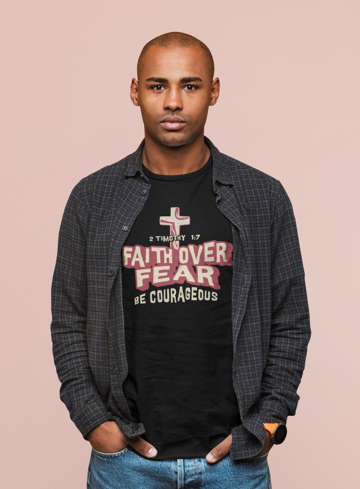 Faith Over Fear Be Courageous Christian T-Shirt | 2 Timothy 1:7 Inspirational Faith Tee - image 4