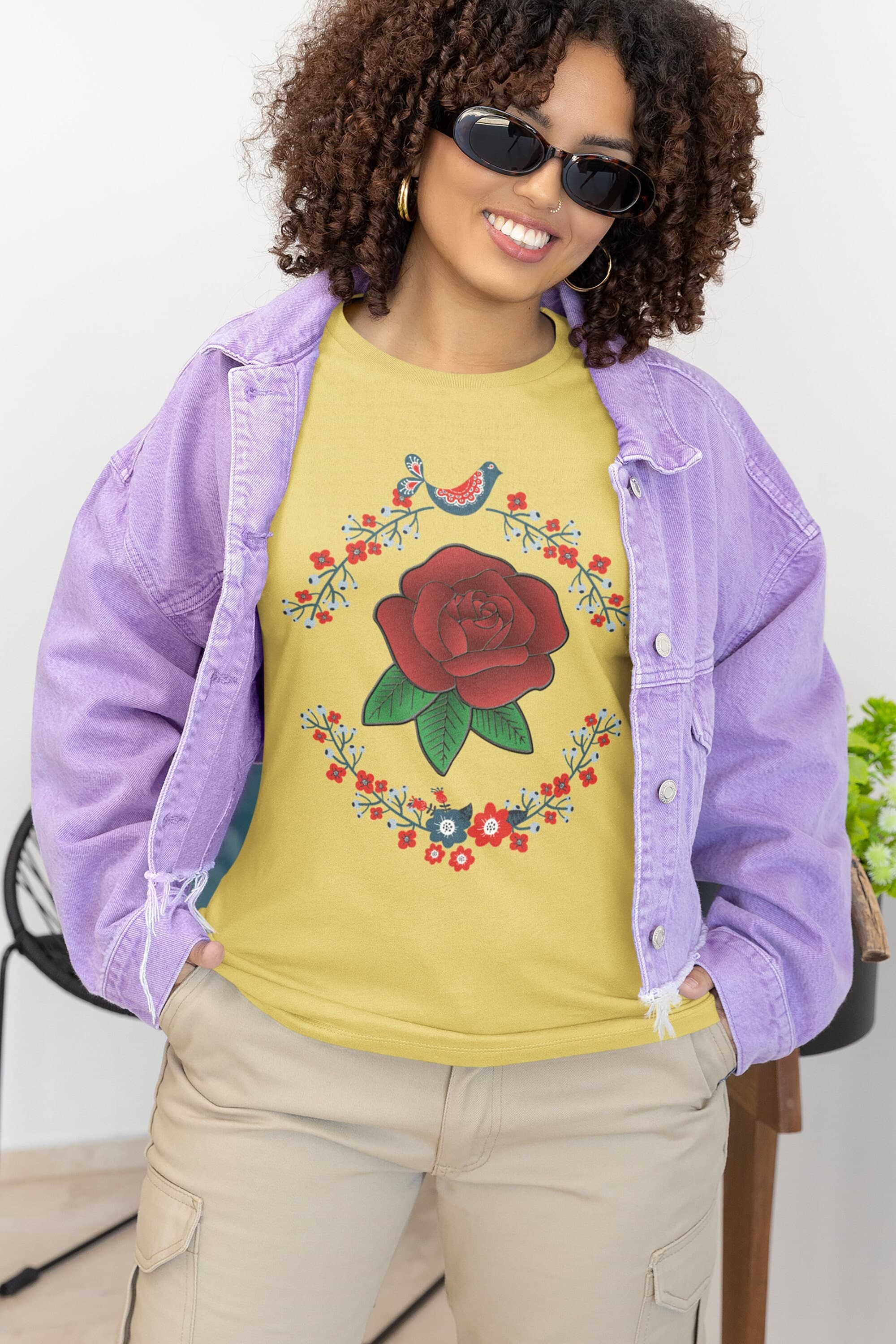Love and Peace Floral Design Ladies Tee