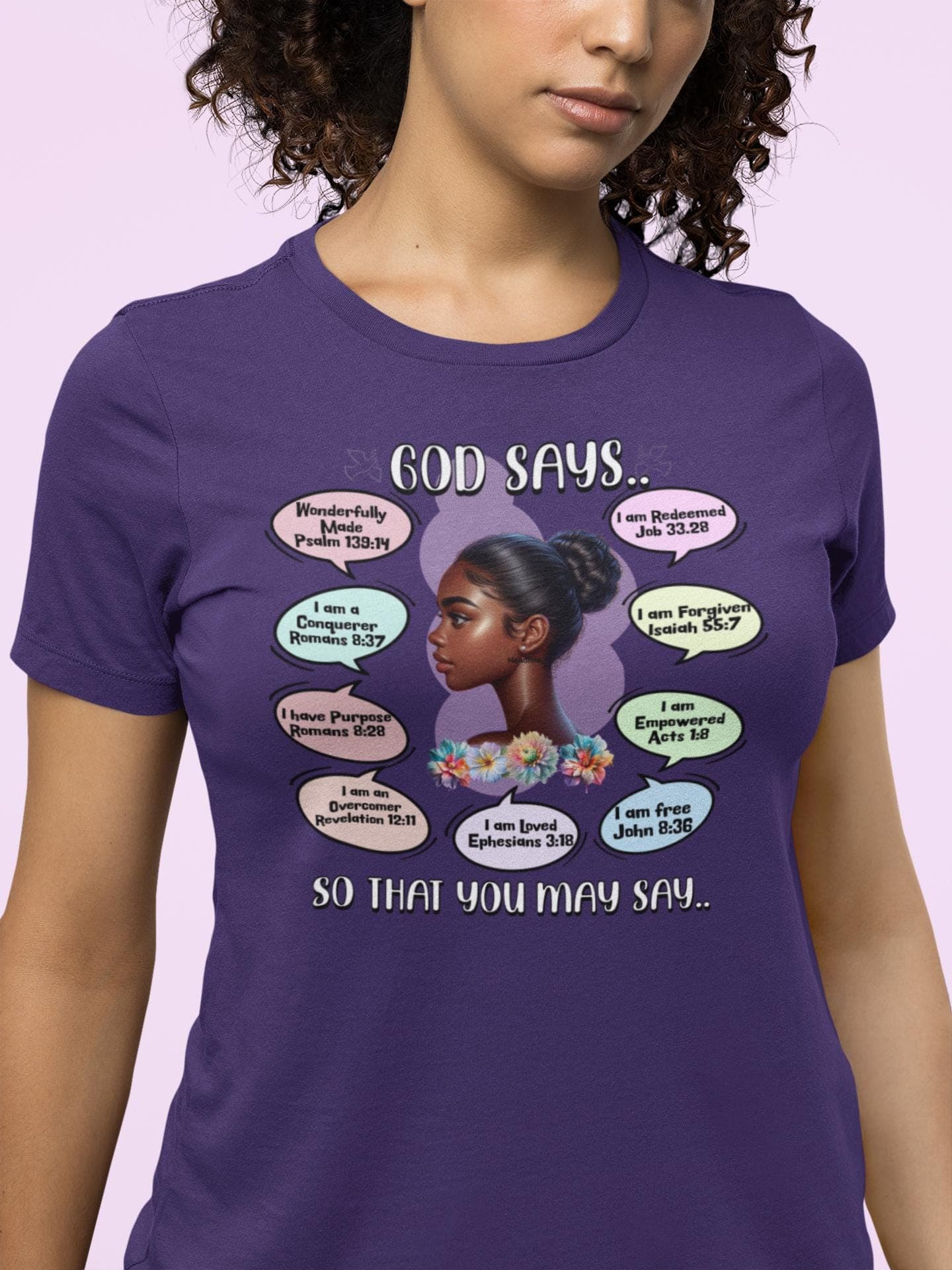 Biblical Affirmations T-Shirt: Woman of Color Illustration, Faith-Based Design