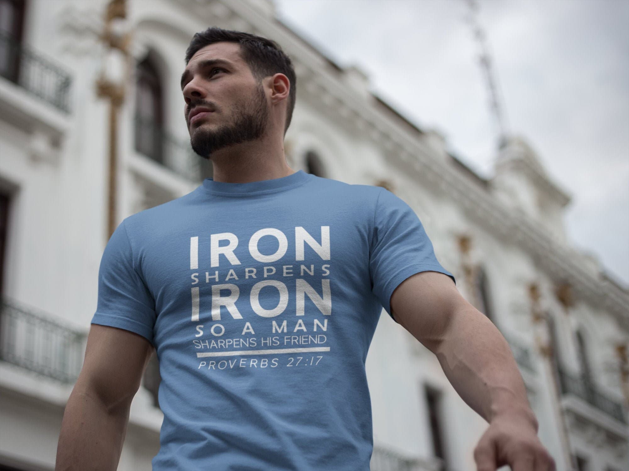 Iron Sharpens Iron Shirt Christian Tee Proverbs 27 17 Faith Based Gift for Men - image 3
