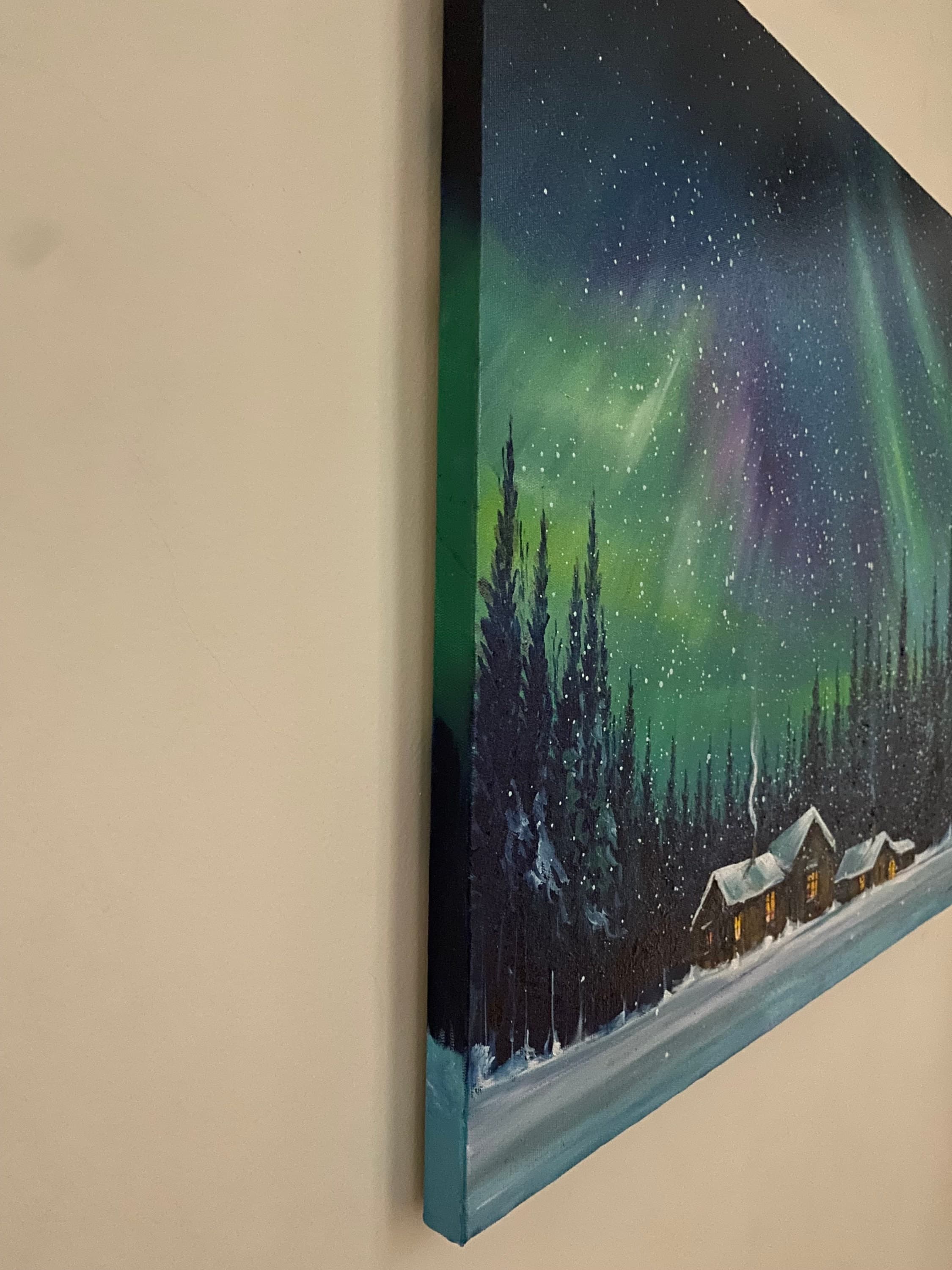 Aurora borealis - northern lights art- OIL PAINTING on Canvas - Modern Original Landscape Painting - original oil painting on canvas - image 4