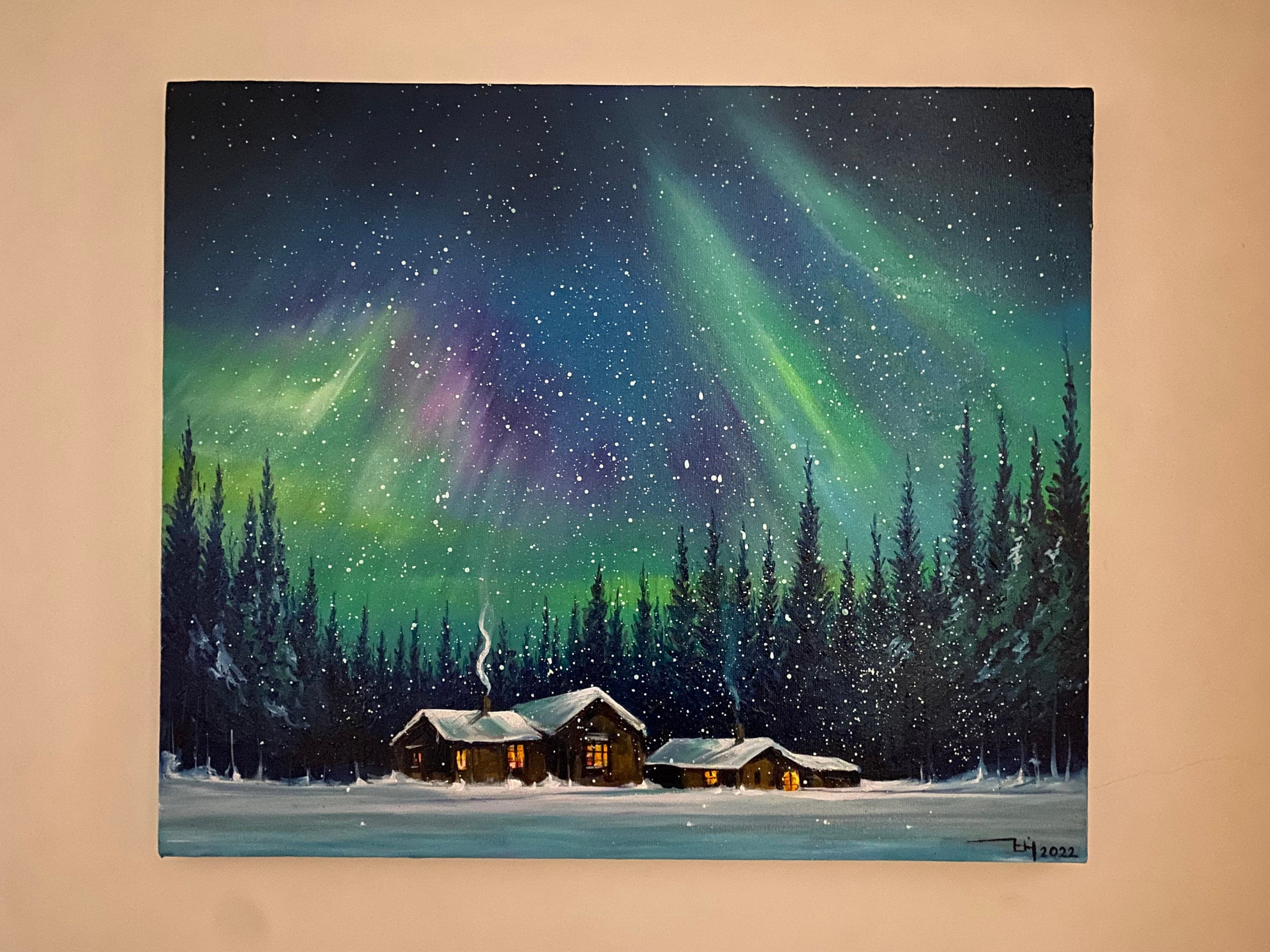 Aurora borealis - northern lights art- OIL PAINTING on Canvas - Modern Original Landscape Painting - original oil painting on canvas - image 3
