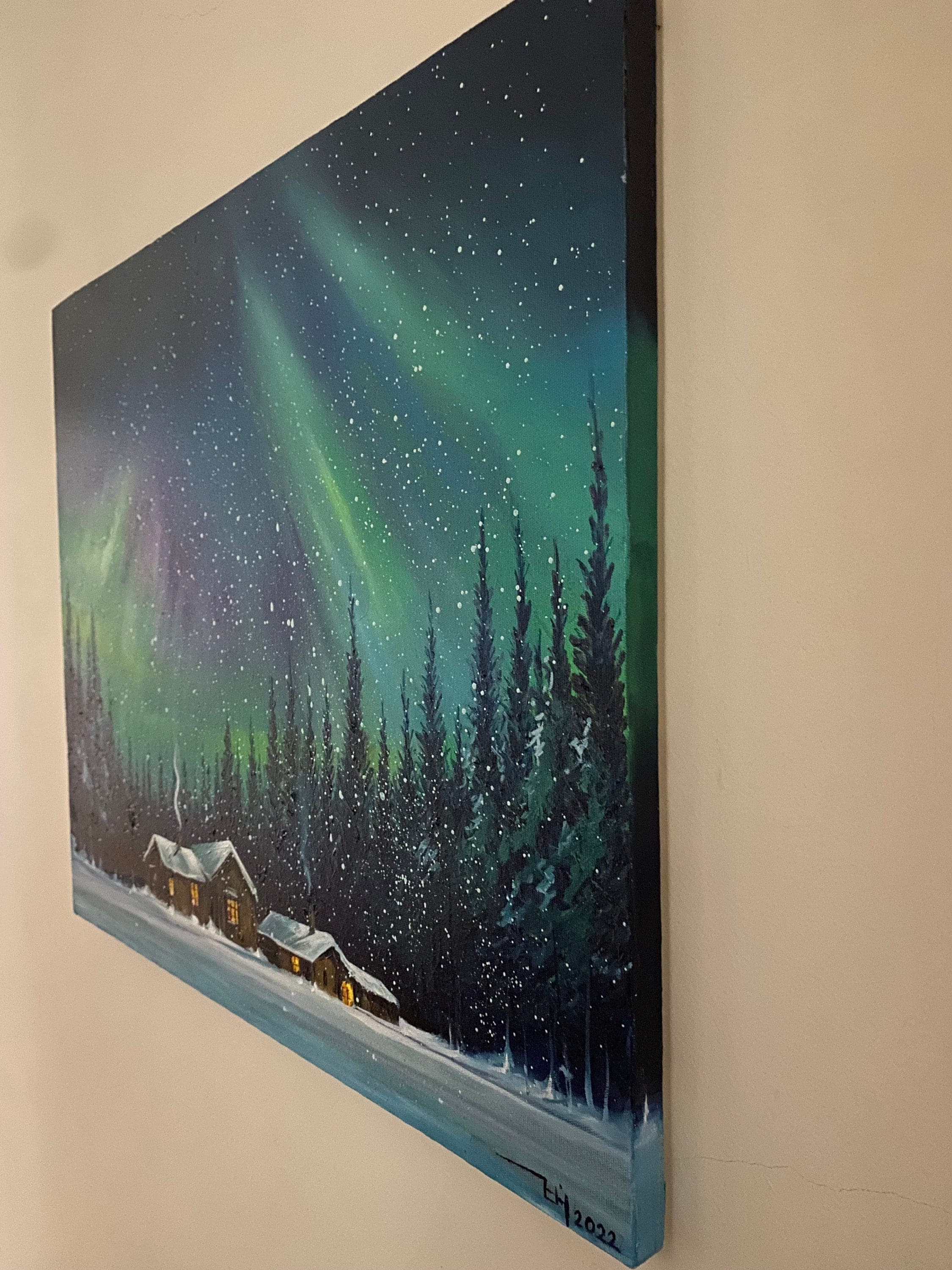 Aurora borealis - northern lights art- OIL PAINTING on Canvas - Modern Original Landscape Painting - original oil painting on canvas - image 5