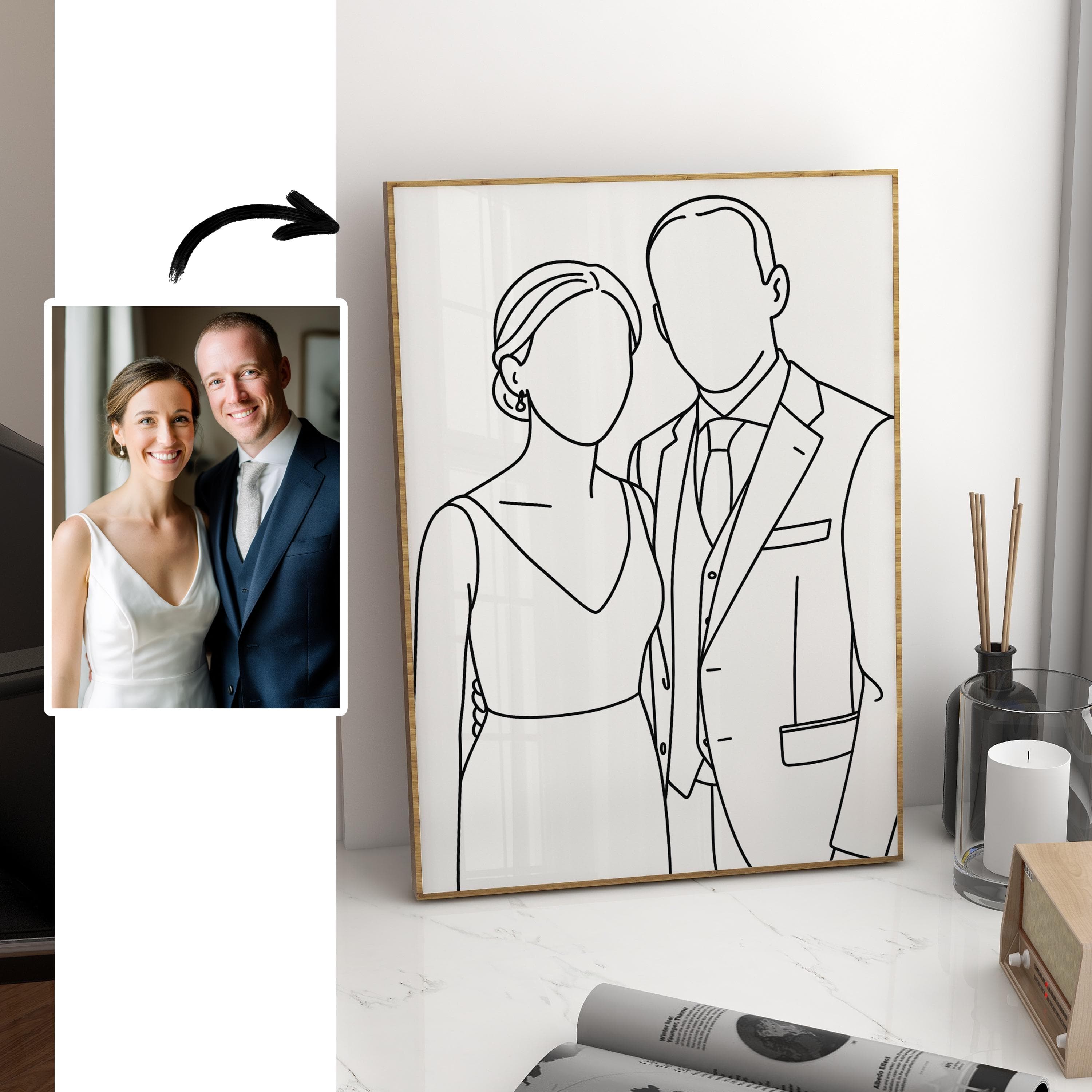 Personalisiertes Familienposter – Line Art Illustration – Custom Portrait mit Kind – Moderne Wandkunst - Premium Fotopapier Matt Kunstdruck