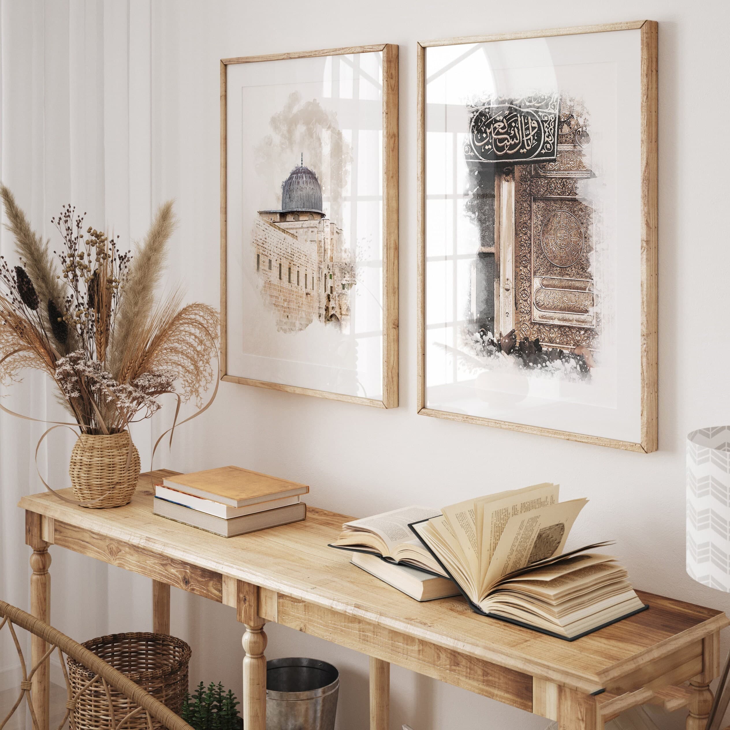 2er Set - Islamic Art Poster - Al Aqsa Kaaba Door - Bilder Wohnzimmer - Wanddeko - Wandbehang - Kunstdruck Arabisch Kalligraphie Fotopapier