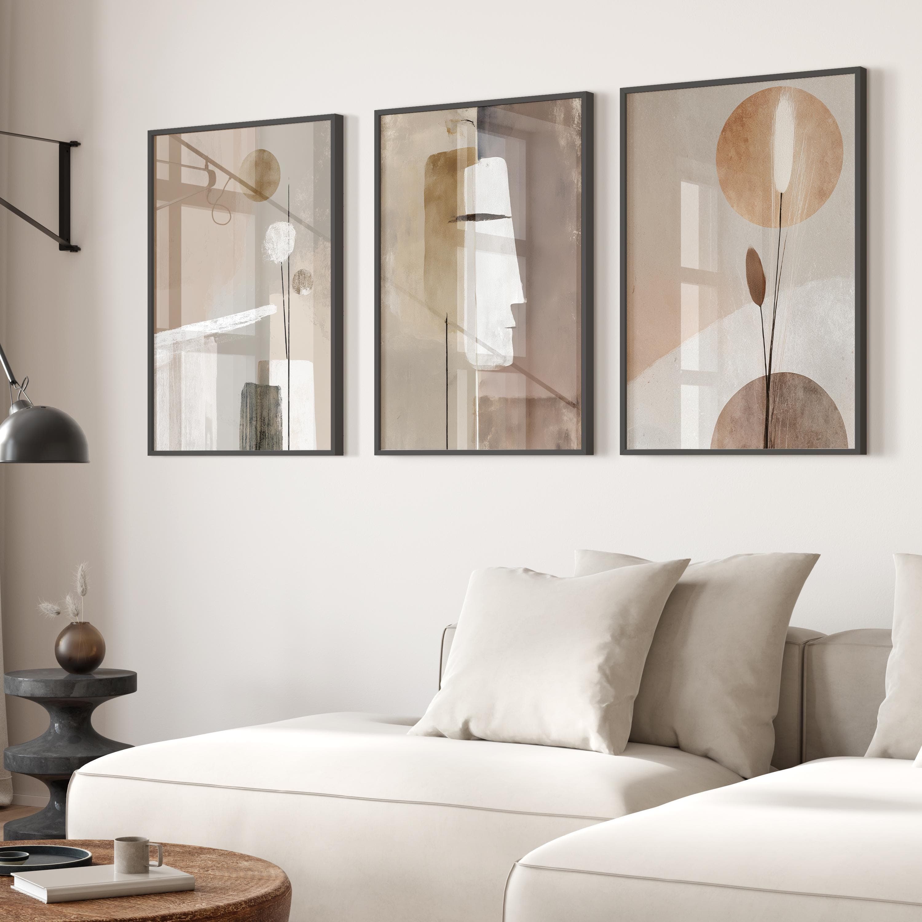 3er Set Minimalistische Wandkunst Poster, Abstrakte Formen & Linien, Premium mattes Fotopapier, Neutrale Töne, Boho Design fürs Wohnzimmer - image 4