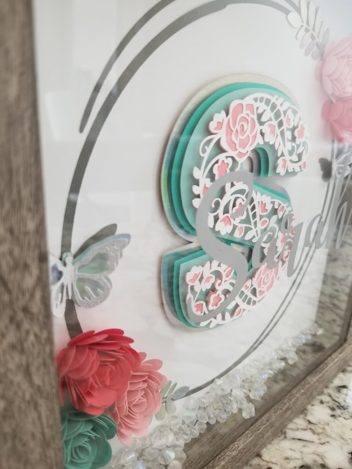 Name Personalized 9X9 Flower shadow boxes, shadow box, custom shadow boxes, paper flowers, Custom Name shadow box, custom, personalized - image 4
