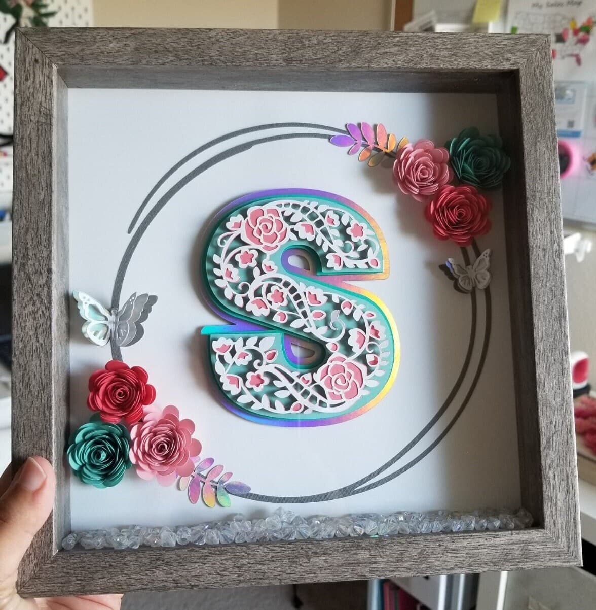 Name Personalized 9X9 Flower shadow boxes, shadow box, custom shadow boxes, paper flowers, Custom Name shadow box, custom, personalized - image 3