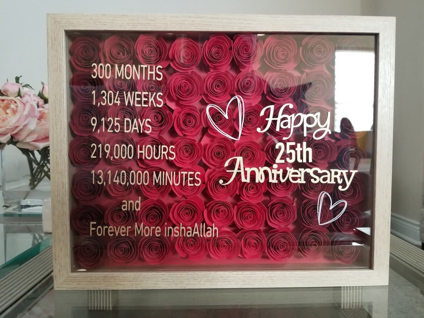 Anniversary shadow box, Personalized 9X9 Flower shadow boxes, shadow box, custom shadow boxes, paper flowers, Name shadow box, paper flowers
